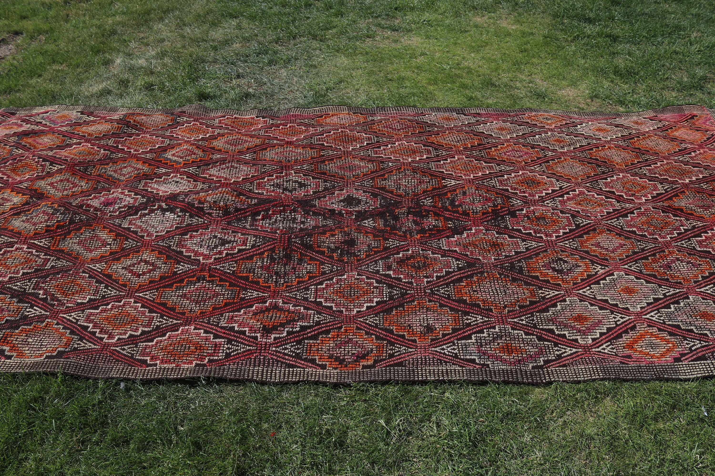 Salon Halısı, Kilim, Pembe Geometrik Halı, Mutfak Halıları, Türk Halıları, Vintage Halılar, Büyük Boho Halıları, Ev Dekorasyonu Halıları, 4,9x11,7 ft Büyük Halı