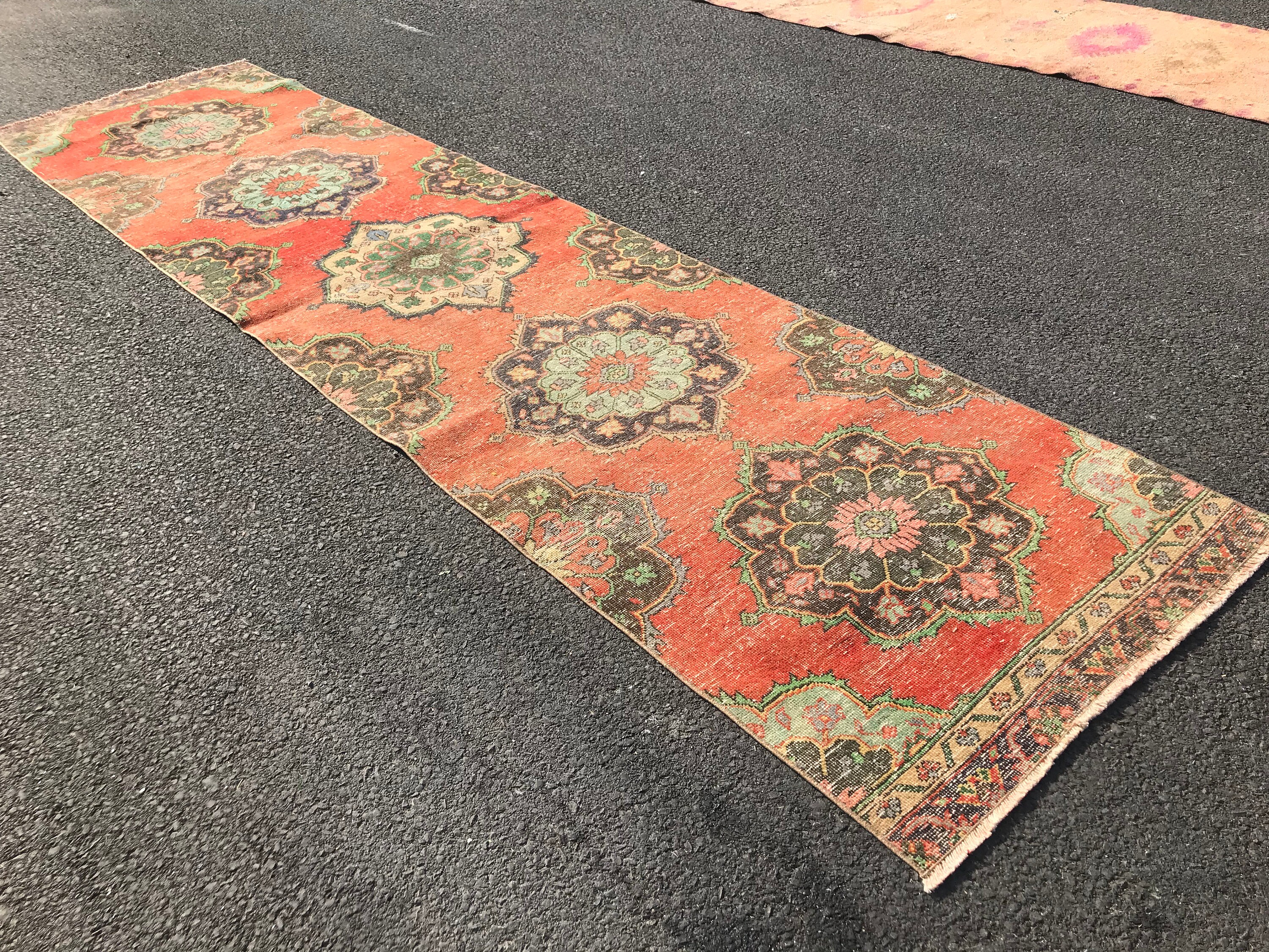 Red Kitchen Rug, Antique Rug, Rugs for Runner, 3.1x12.7 ft Runner Rug, Oushak Rug, Vintage Rug, Turkish Rugs, Hallway Rug, Corridor Rug