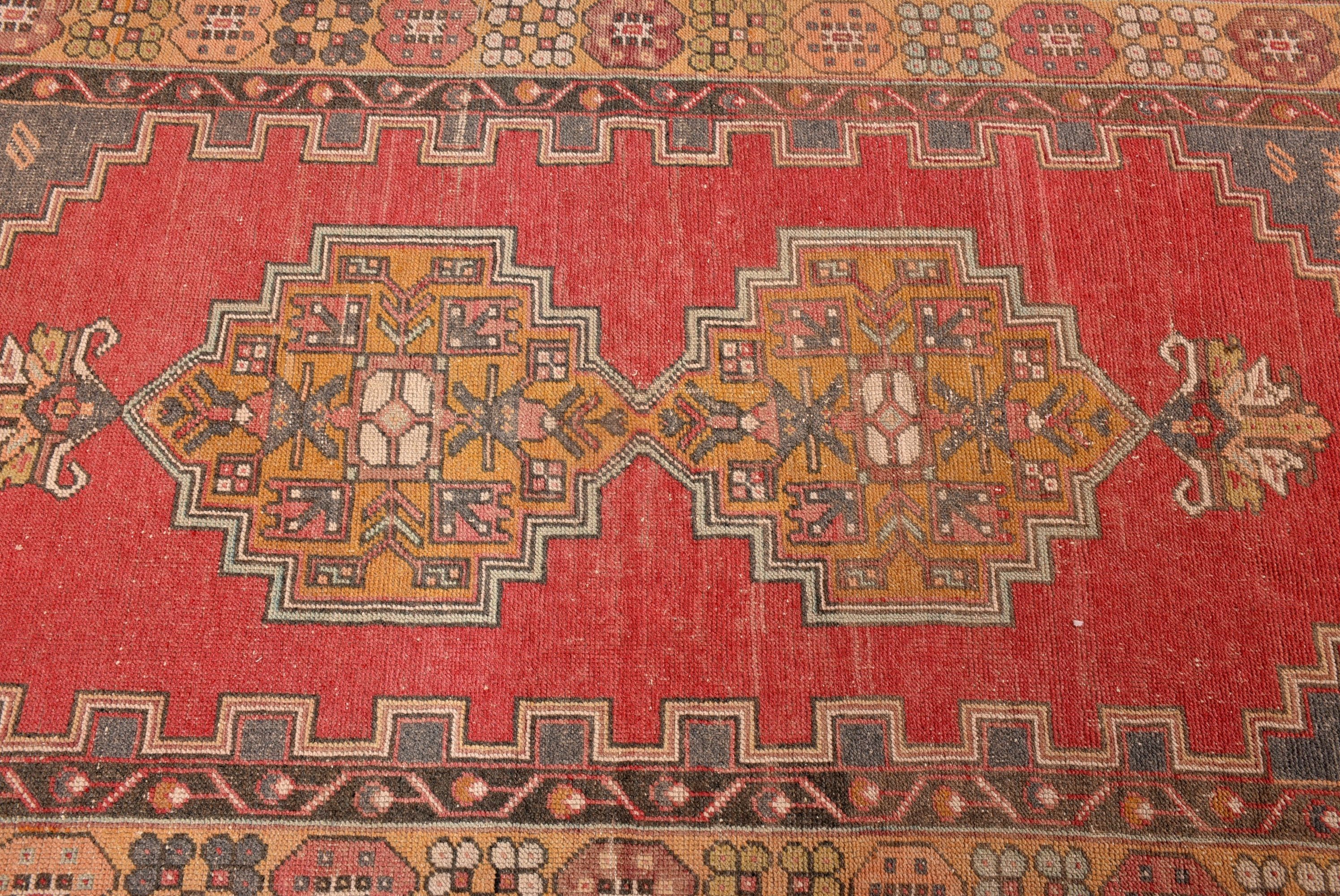 Vintage Rug, Floor Rug, Turkish Rug, Red Antique Rugs, 3.7x6.9 ft Area Rugs, Geometric Rugs, Vintage Area Rug, Office Rug