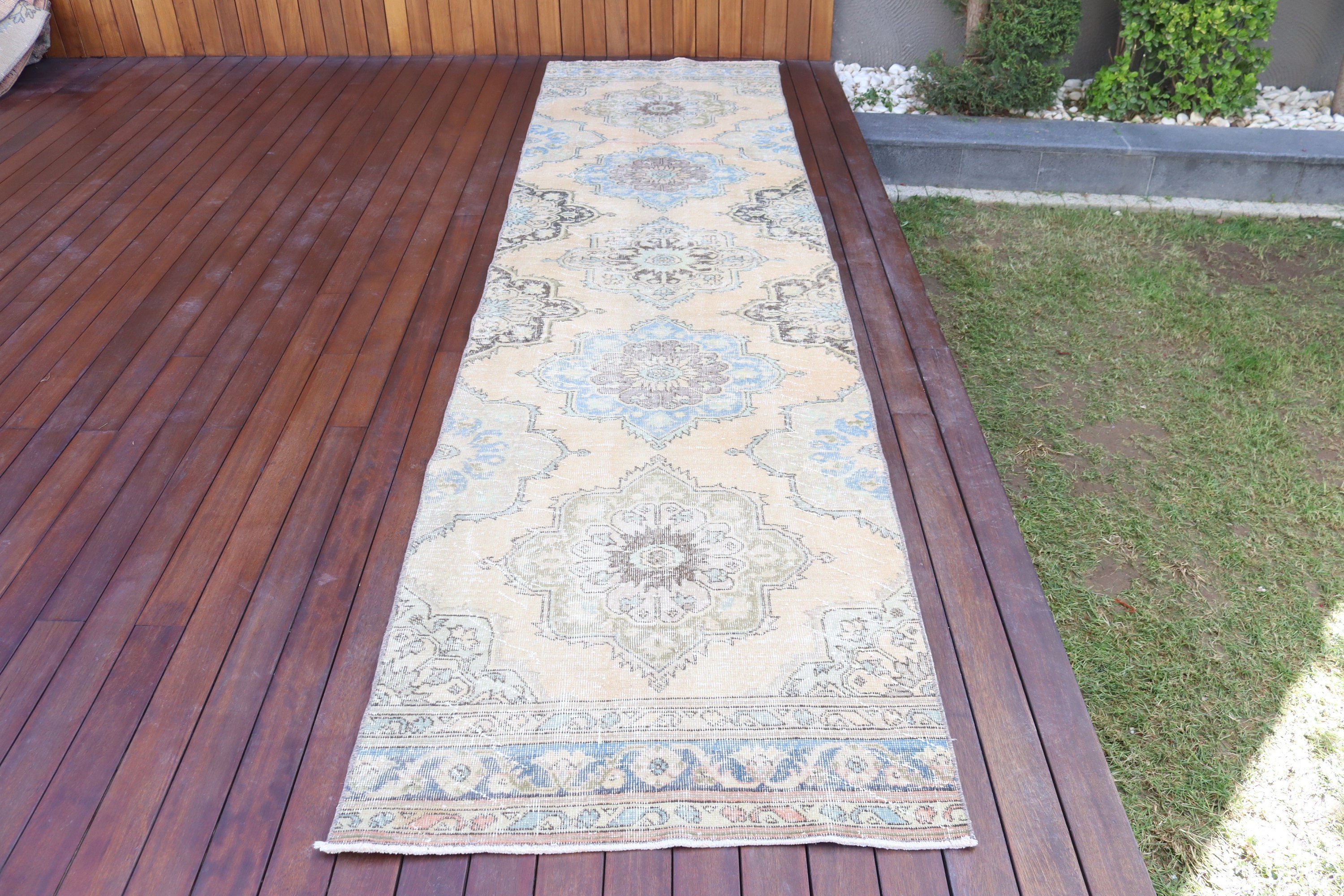 Wool Rugs, Turkish Rugs, 3x12 ft Runner Rugs, Vintage Rugs, Kitchen Rug, Vintage Runner Rugs, Floor Rugs, Beige Boho Rugs, Modern Rugs