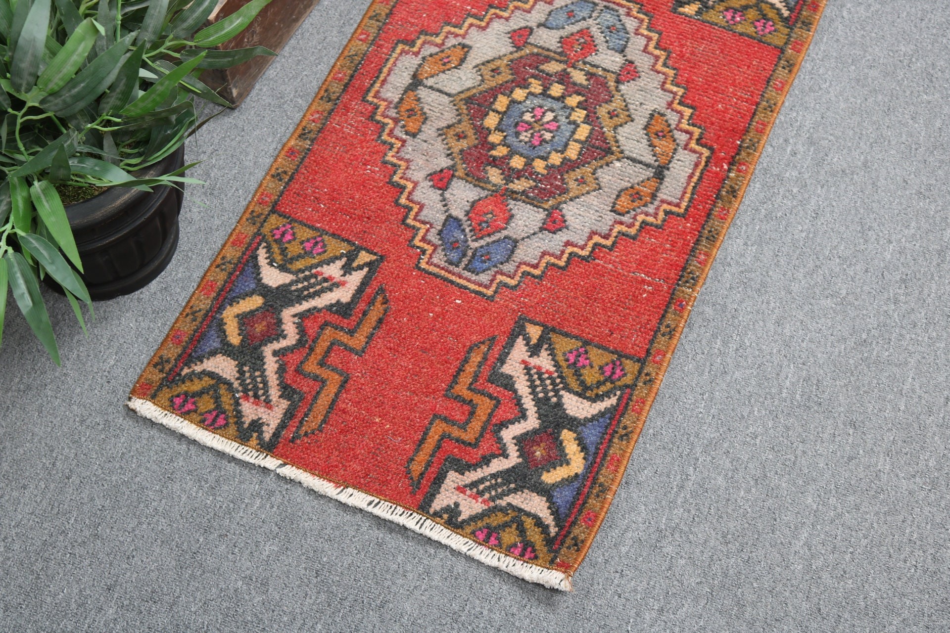 Vintage Rugs, 1.5x2.9 ft Small Rugs, Rugs for Nursery, Red Anatolian Rugs, Turkish Rug, Kitchen Rug, Bedroom Rugs, Moroccan Rugs, Wool Rug