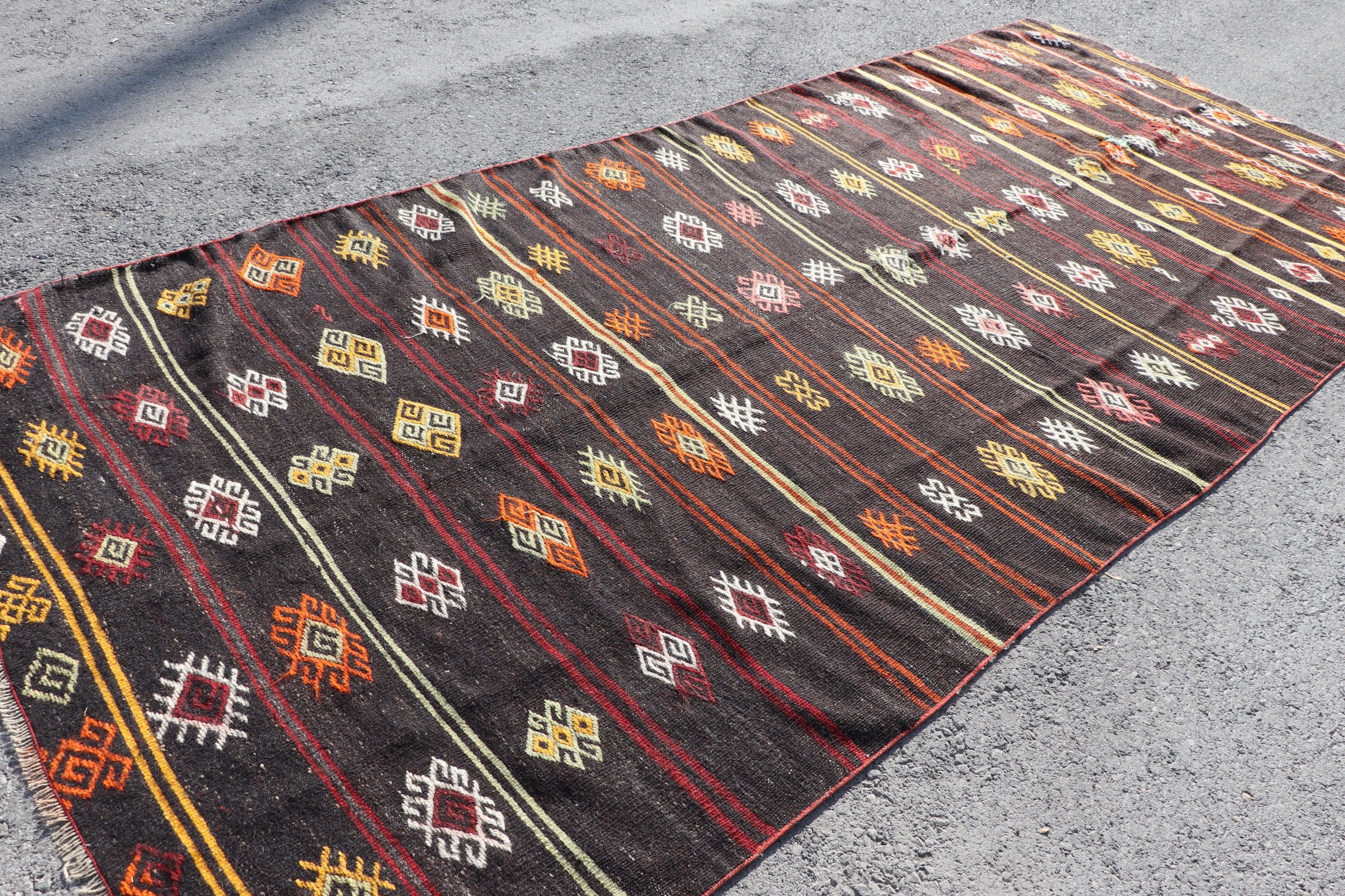 Salon Halıları, Yatak Odası Halısı, Türkiye Halıları, Salon Halıları, Türk Halıları, Kilim, 6x13.6 ft Büyük Boy Halılar, Siyah Oushak Halı, Oushak Halı, Vintage Halılar