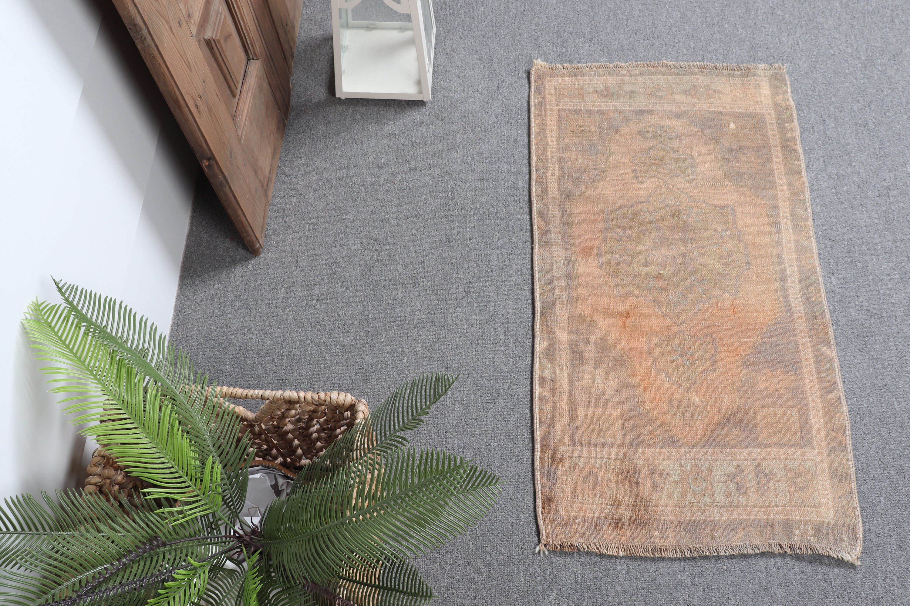 Araba Paspas Halısı, Banyo Halıları, Fas Halıları, 1.5x2.8 ft Küçük Halı, Vintage Halı, Yeşil Oushak Halı, Kapı Paspası Halıları, Yer Halıları, Türk Halısı