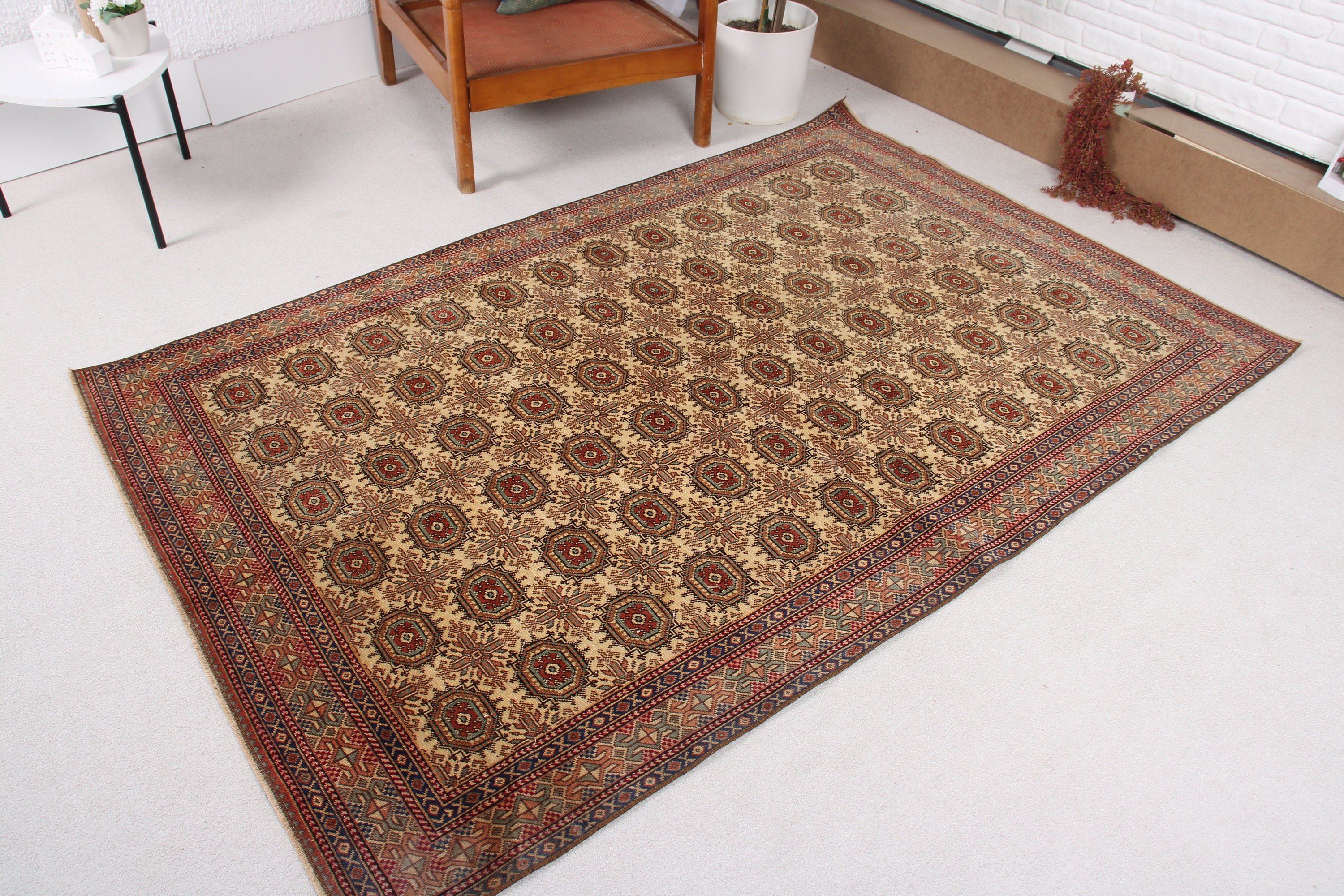 Beige  4.4x6.8 ft Area Rugs, Anatolian Rug, Vintage Rug, Bedroom Rug, Neutral Rug, Living Room Rugs, Office Rugs, Turkish Rug