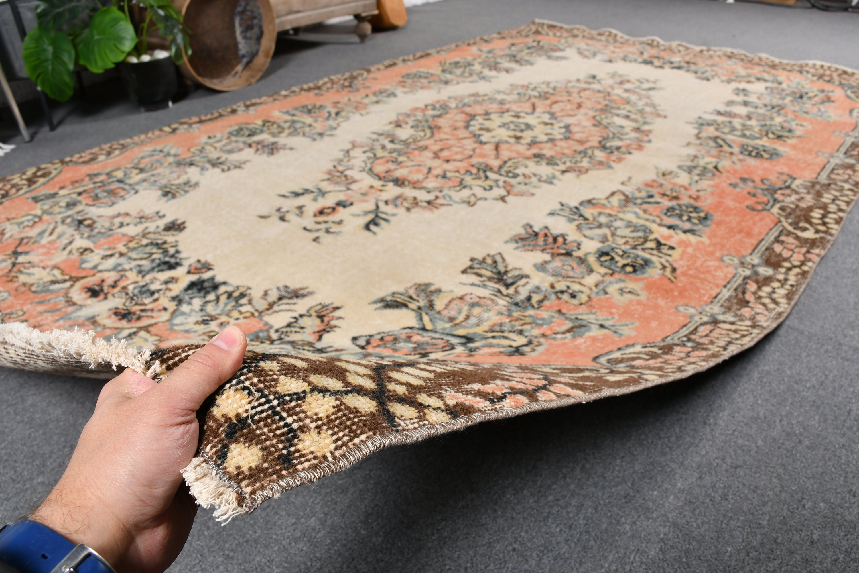 Bej Havalı Halı, Vintage Dekor Halı, Fas Halısı, Salon Halıları, Yatak Odası Halıları, Türk Halıları, Yatak Odası Halısı, 5.6x9.6 ft Büyük Halı, Vintage Halı