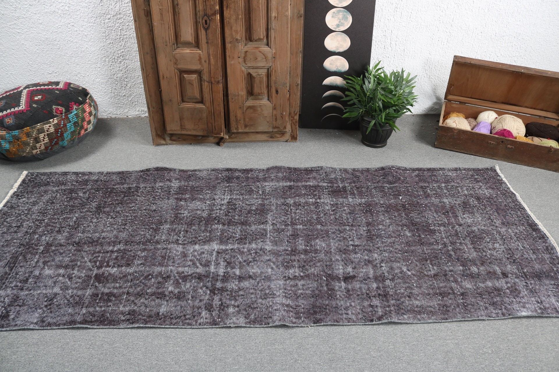 Siyah Yün Halı, Türk Halıları, Oturma Odası Halıları, Boho Halıları, Açıklama Halıları, Çocuk Odası Halısı, 3,5x8,6 ft Alan Halısı, Vintage Halı, Ev Dekorasyonu Halısı