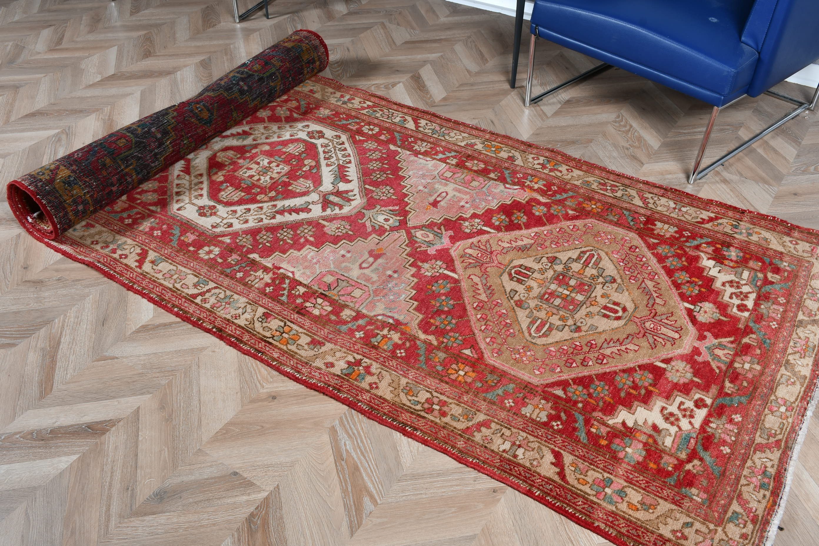 Turkish Rug, Antique Rug, Bright Rugs, Home Decor Rug, Corridor Rug, Red Bedroom Rugs, 3.9x11.2 ft Runner Rug, Kitchen Rug, Vintage Rugs