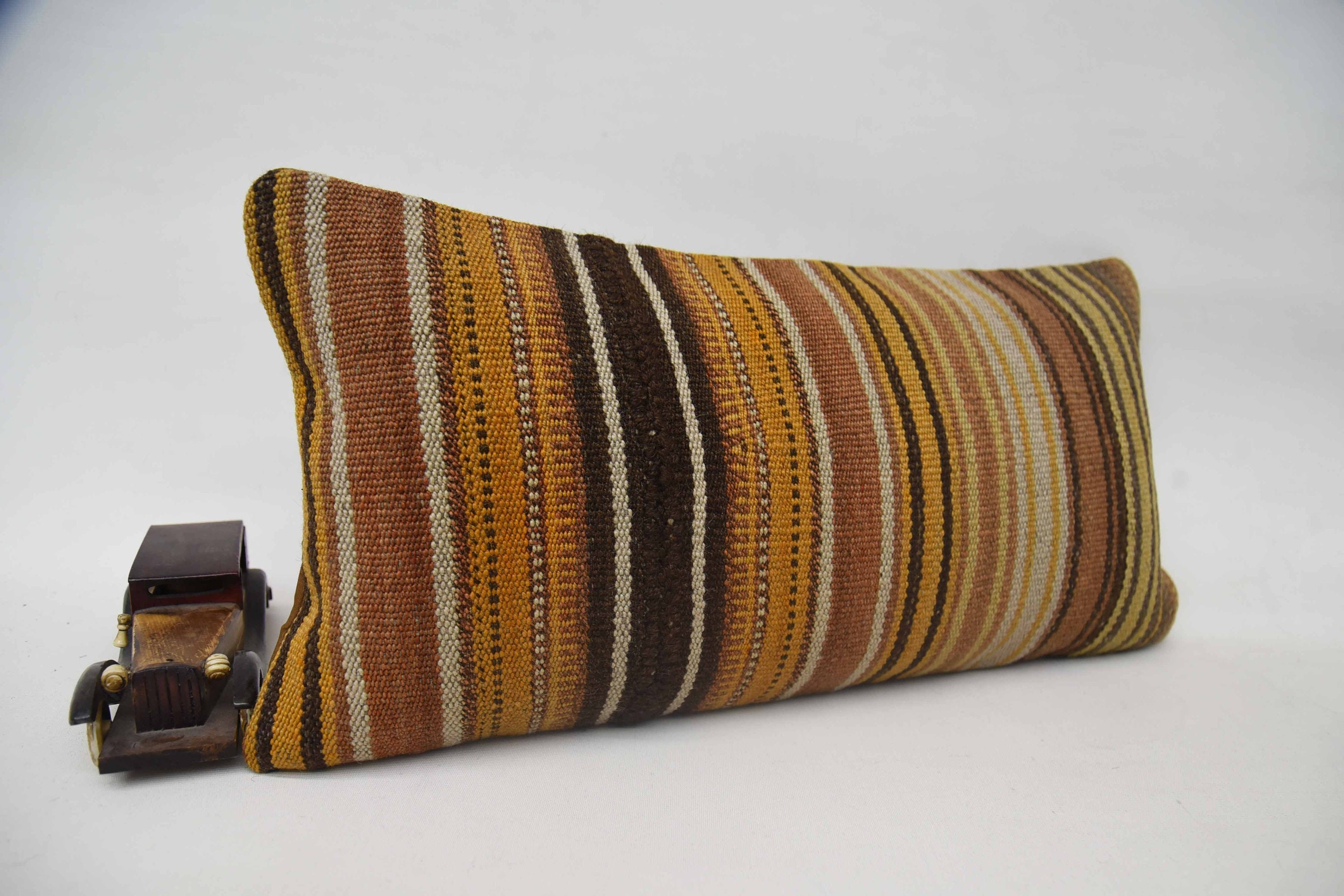 Pillow for Couch, Turkish Bench Pillow, Kilim Pillow, 12"x24" Orange Cushion Cover, Traditional Cushion, Vintage Kilim Pillow