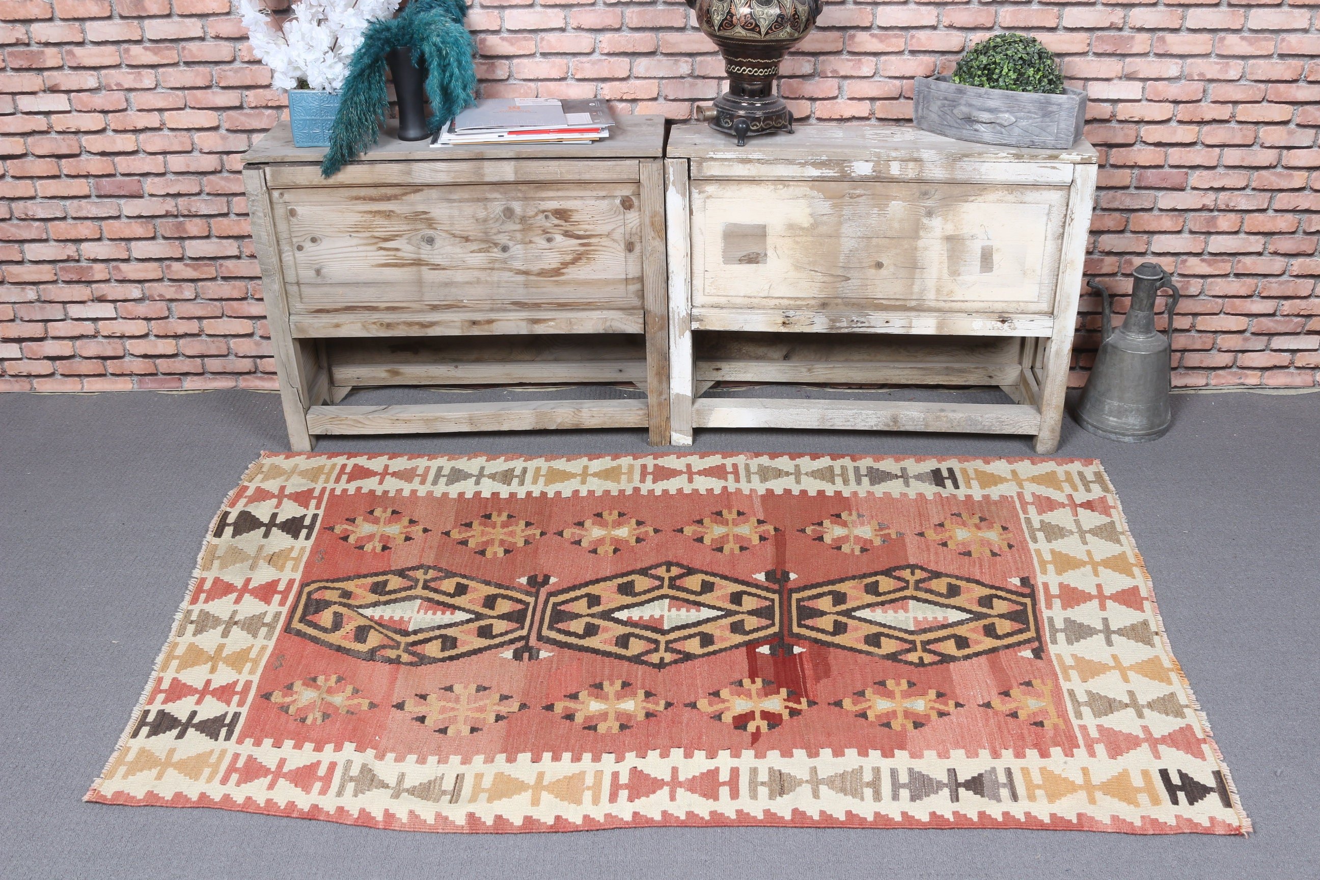 Rugs for Entry, Organic Rugs, Kilim, Turkish Rug, Cool Rug, Nursery Rug, 3.4x5.3 ft Accent Rug, Floor Rug, Vintage Rug, Brown Kitchen Rug