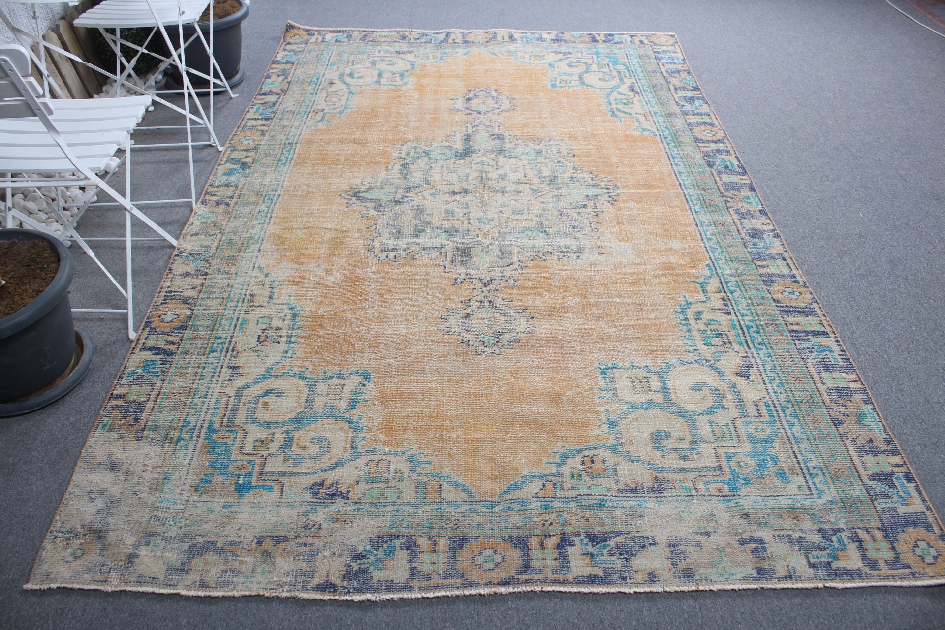 Anadolu Halısı, Türk Halısı, Yatak Odası Halıları, Salon Halıları, Havalı Halı, Vintage Halı, Nötr Türk Halısı, 6x9.4 ft Büyük Halı, Turuncu Oryantal Halılar