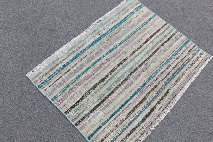 3x2.2 ft Small Rug, Turkish Rug, Car Mat Rug, Beige Oushak Rug, Anatolian Rug, Bath Rugs, Vintage Rug, Rugs for Car Mat