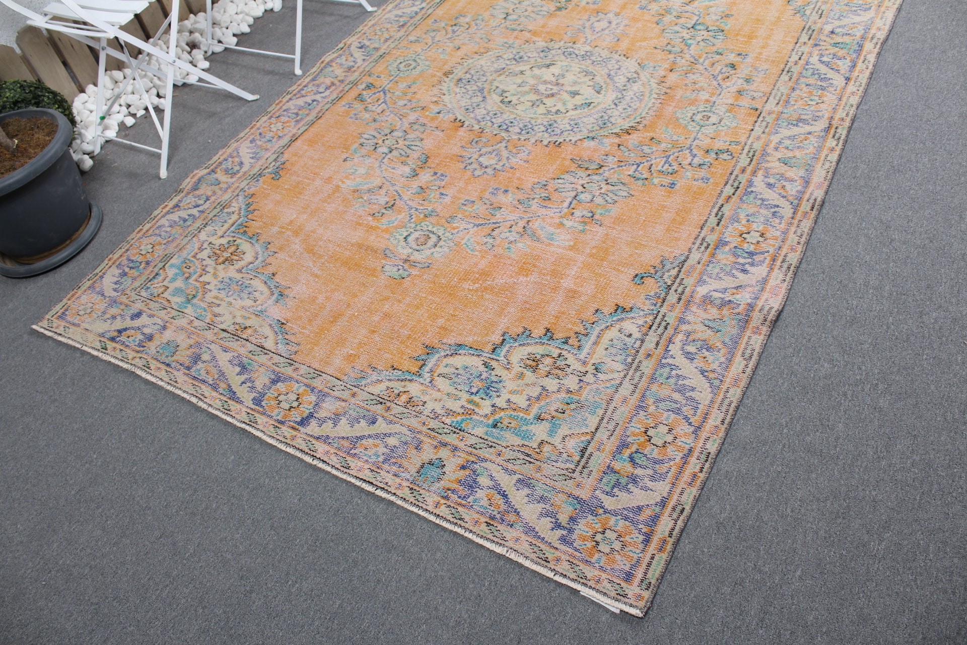 Vintage Halılar, Salon Halısı, Ev Dekor Halısı, Yatak Odası Halıları, Türk Halısı, Antika Halı, 5.4x8.9 ft Büyük Halı, Turuncu Yün Halı, Yatak Odası Halısı