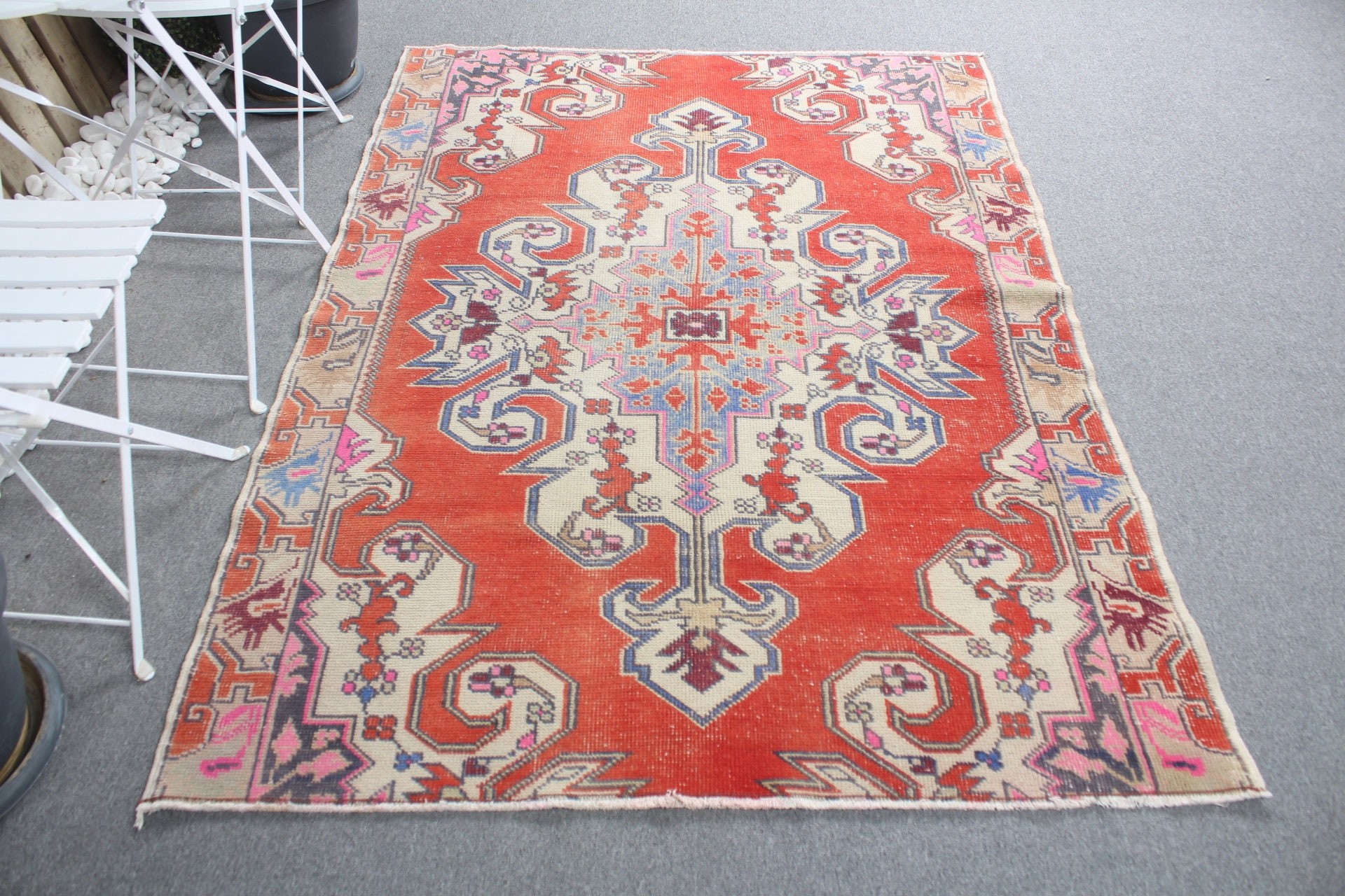 4.6x6.4 ft Area Rug, Vintage Rug, Turkish Rug, Living Room Rug, Moroccan Rugs, Hand Woven Rugs, Floor Rugs, Red Moroccan Rug