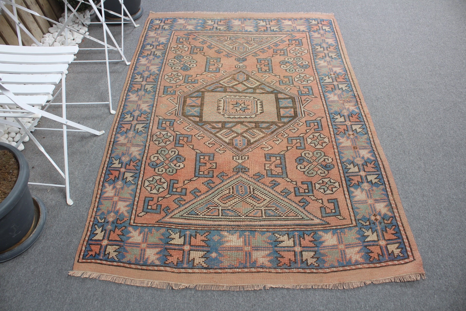 Turuncu Yün Halılar, Yer Halıları, Türk Halısı, Boho Bölge Halısı Halıları, Vintage Halı, Oushak Halısı, Oryantal Halı, Yatak Odası Halıları, 4,2x6,4 ft Alan Halısı