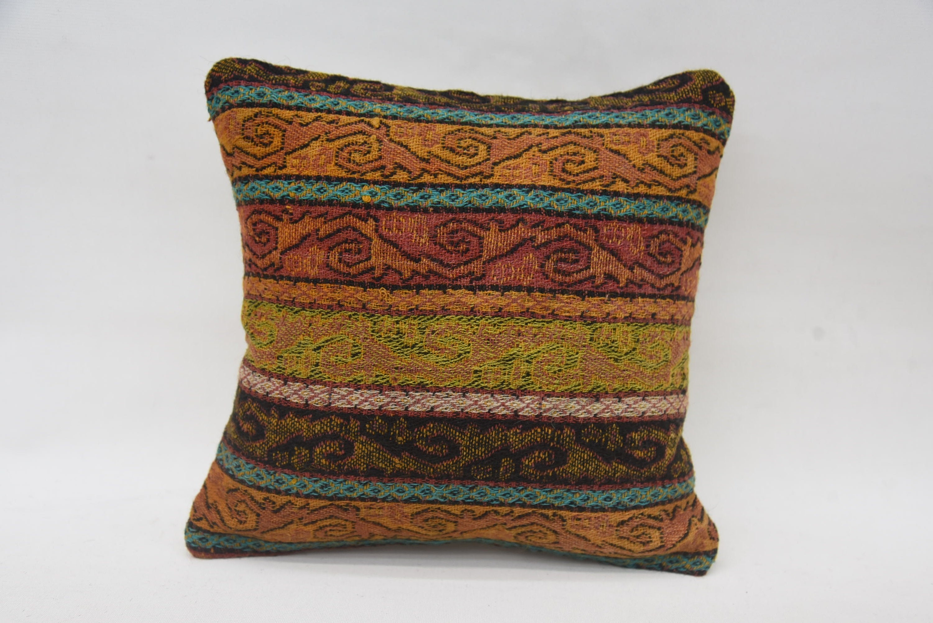 12"x12" Orange Cushion Cover, Antique Pillows, Kilim Cushion Sham, Vintage Kilim Throw Pillow, Wool Kilim Pillow Cushion Cover