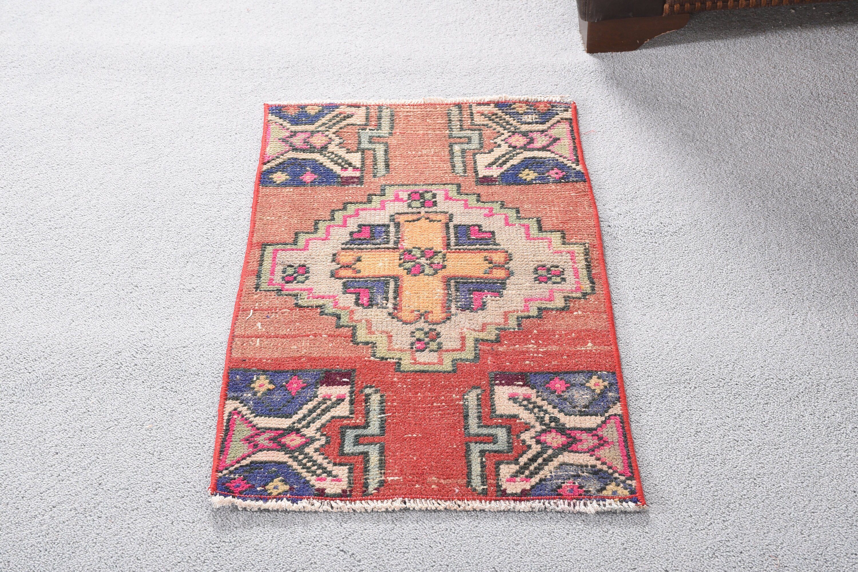 Oushak Rug, Bathroom Rug, Turkish Rug, Kitchen Rugs, Red Oushak Rug, 1.3x2.4 ft Small Rug, Vintage Rug, Distressed Rug, Rugs for Kitchen