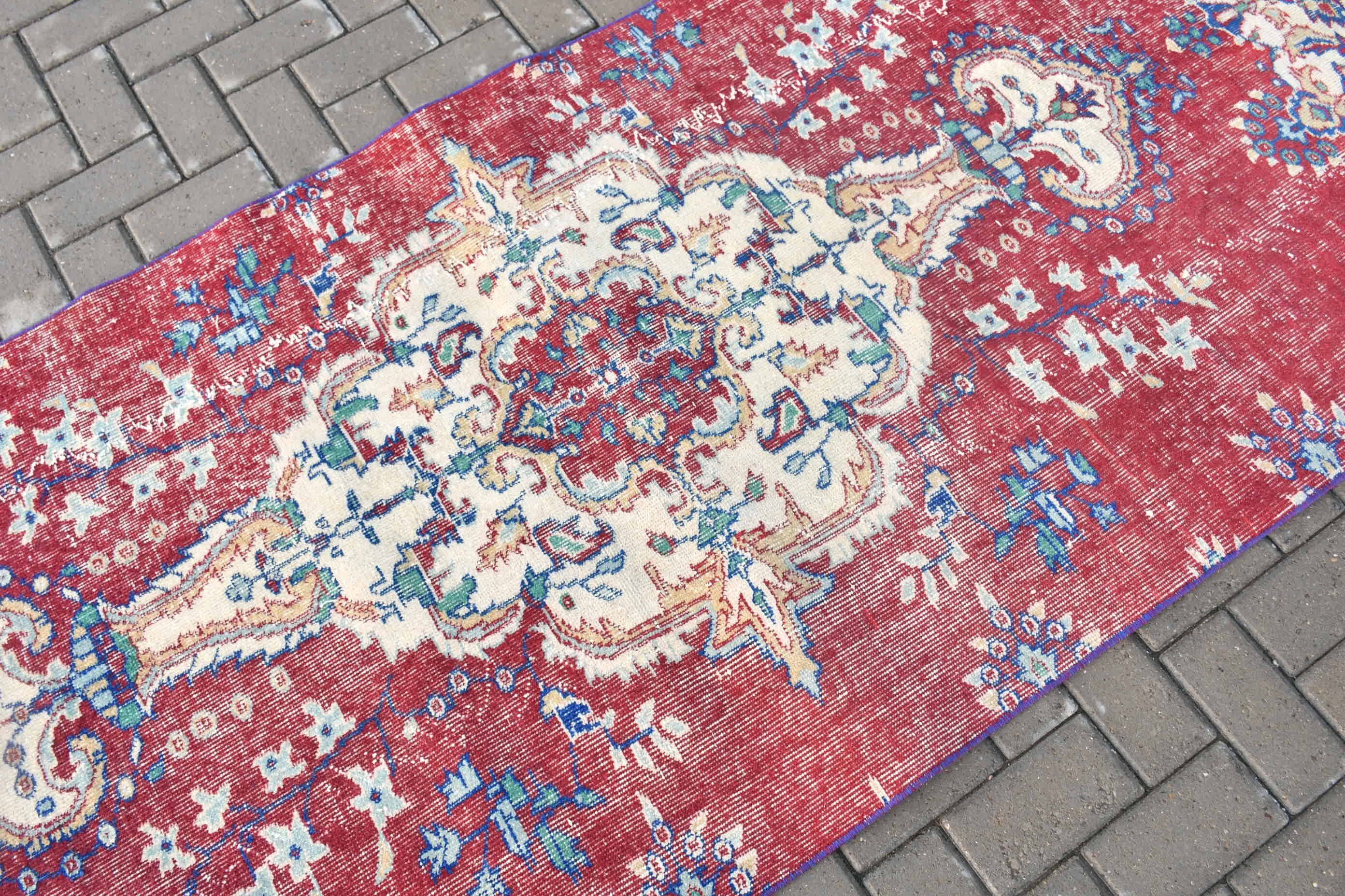 Kitchen Rug, Oriental Rug, Vintage Rugs, Rugs for Bedroom, Red Floor Rug, Turkish Rug, Bedroom Rug, Dining Room Rugs, 3.5x8.2 ft Area Rug