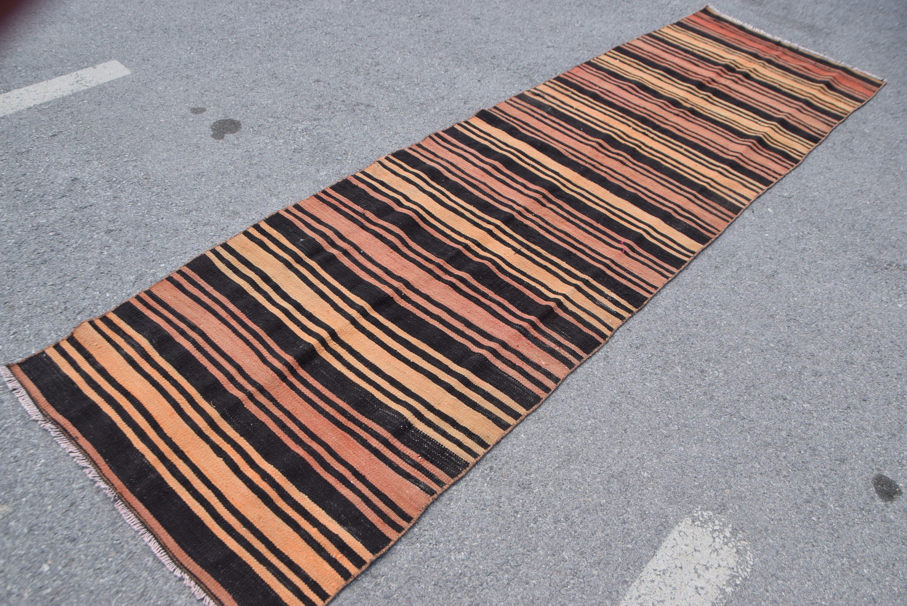 Vintage Rug, Corridor Rug, Old Rugs, Kitchen Rug, Kilim, Turkish Rug, Floor Rug, Orange  3x11.5 ft Runner Rug, Anatolian Rugs