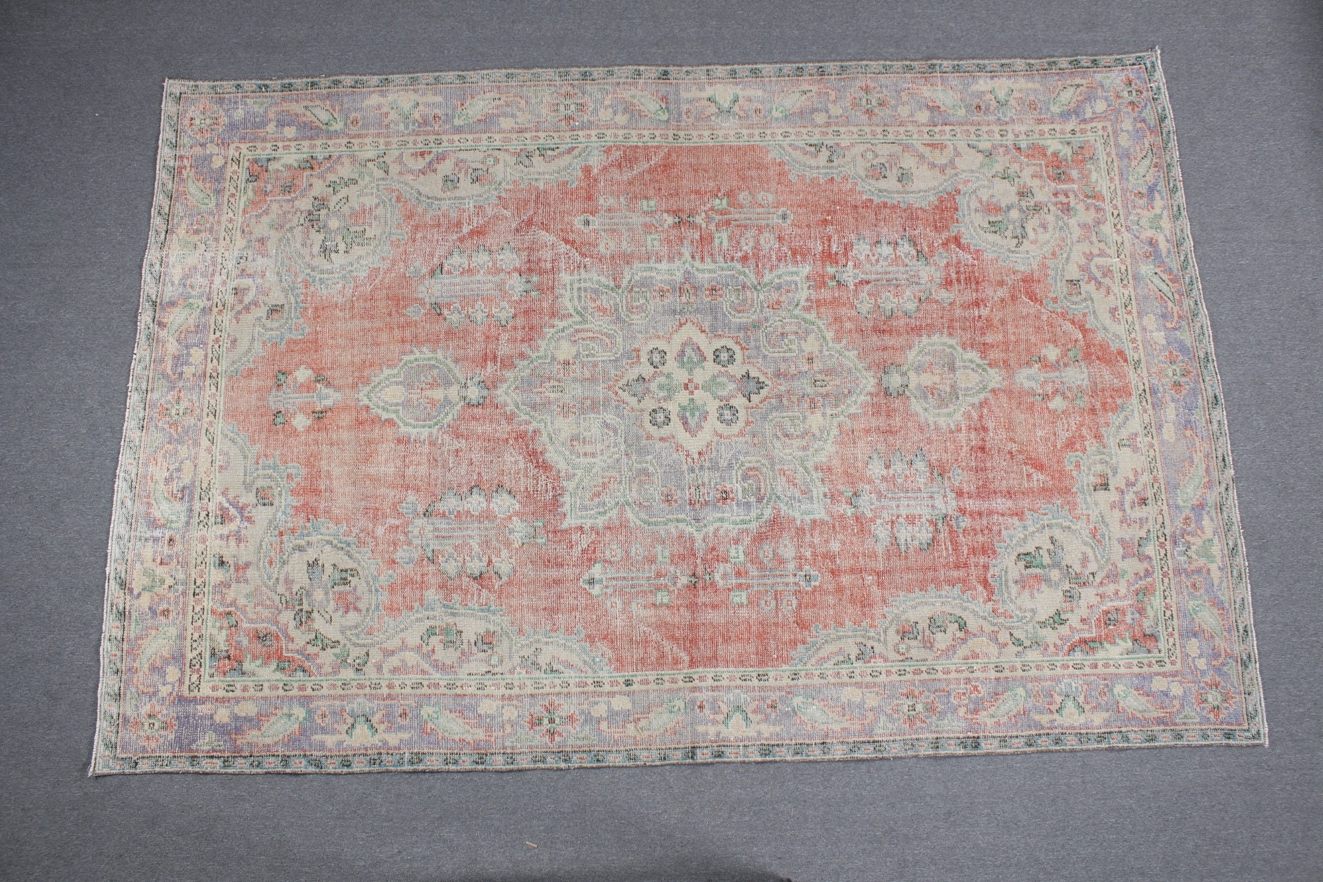 Vintage Dekor Halı, Salon Halısı, Oryantal Halı, Türk Halıları, Salon Halıları, Kırmızı Soğuk Halı, Vintage Halı, 6.7x10.5 ft Büyük Boy Halılar, Oushak Halıları