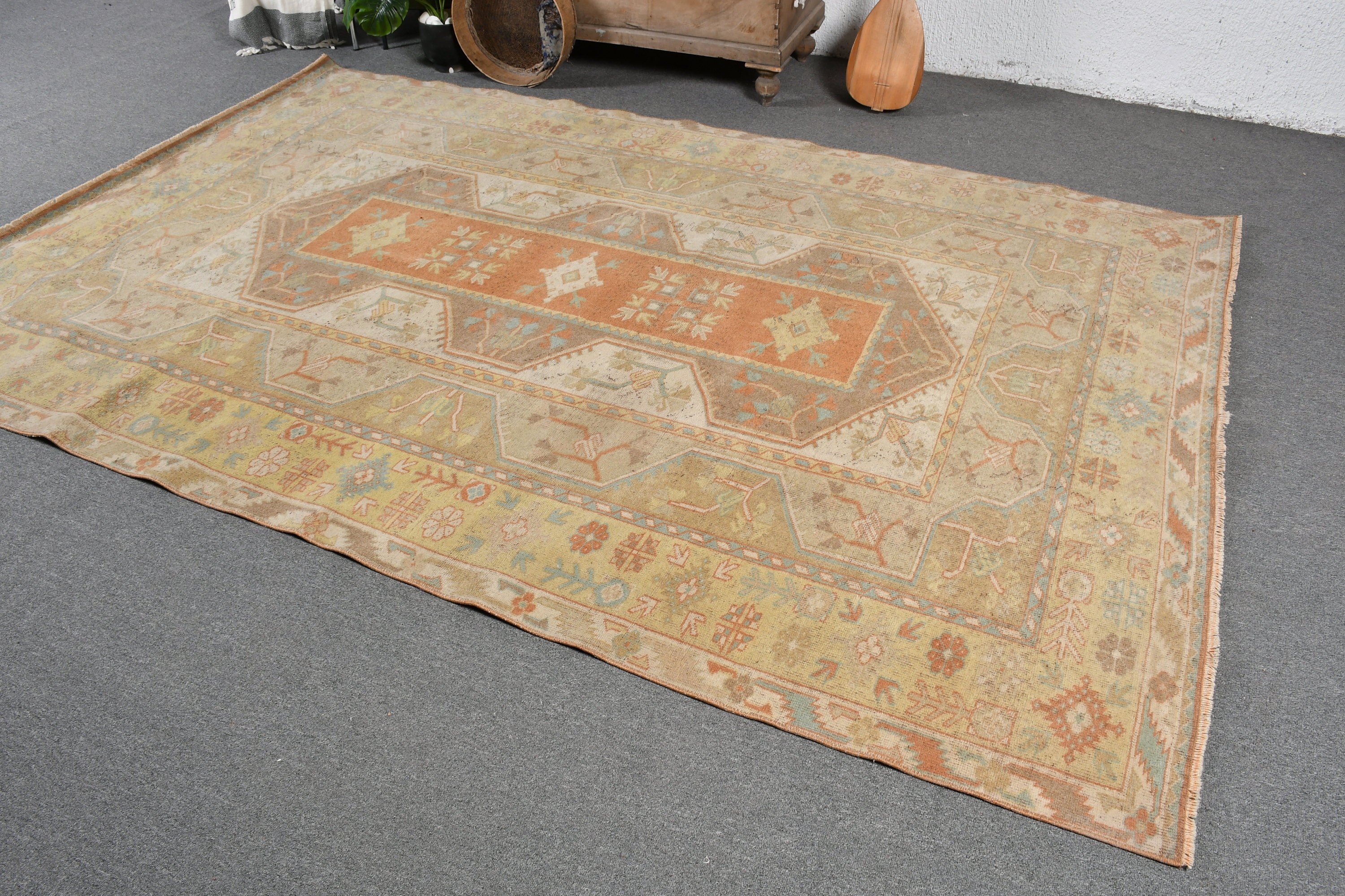 Vintage Halılar, Vintage Dekor Halıları, 6x9,3 ft Büyük Halılar, Yatak Odası Halısı, Türk Halısı, Turuncu Fas Halıları, Havalı Halılar, Salon Halıları, Fas Halıları