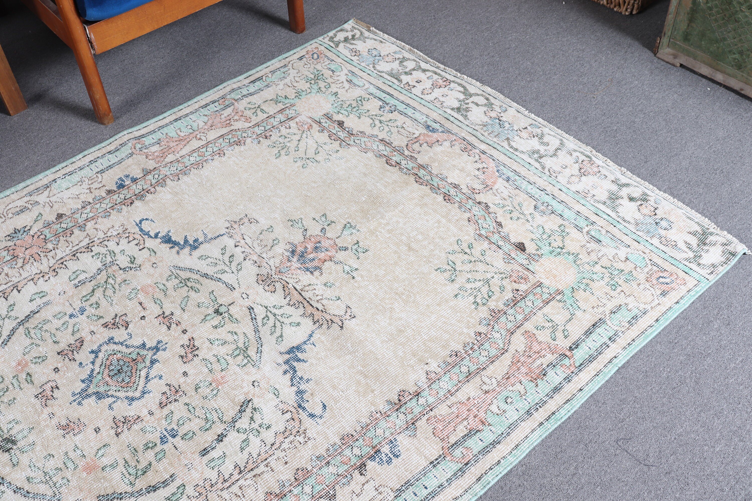 Türk Halısı, Vintage Halı, Boho Halıları, 4.3x7.7 ft Alan Halısı, Ev Dekorasyonu Halısı, Antika Halılar, Yeşil Soğuk Halı, Yemek Odası Halısı, İç Mekan Halısı