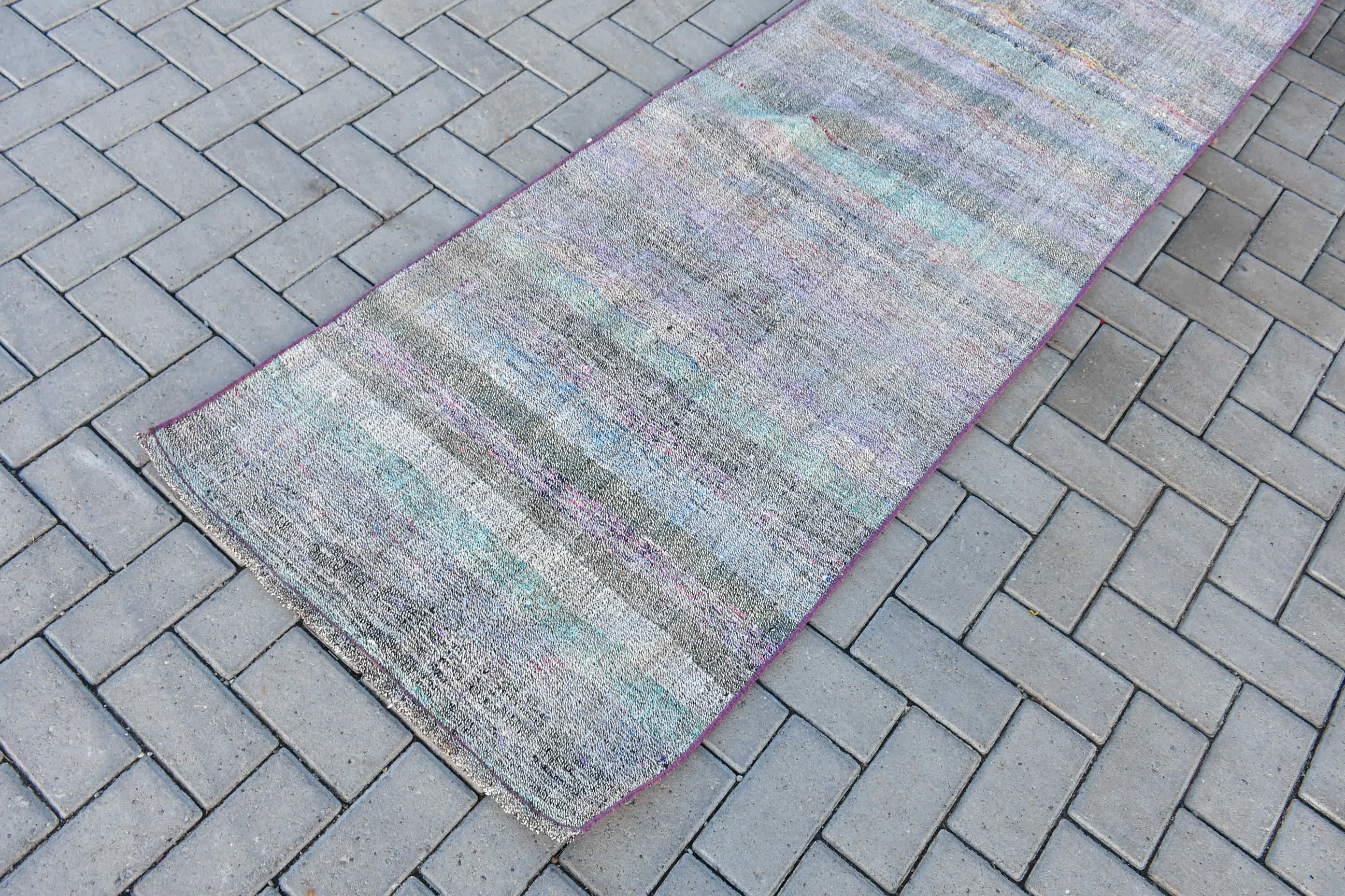 Koşucu Halıları, Koridor Halısı, Yün Halı, Merdiven Halısı, Vintage Halılar, Kilim, Mor Soğuk Halı, 2,5x10,3 ft Koşucu Halısı, Soğuk Halı, Türk Halısı