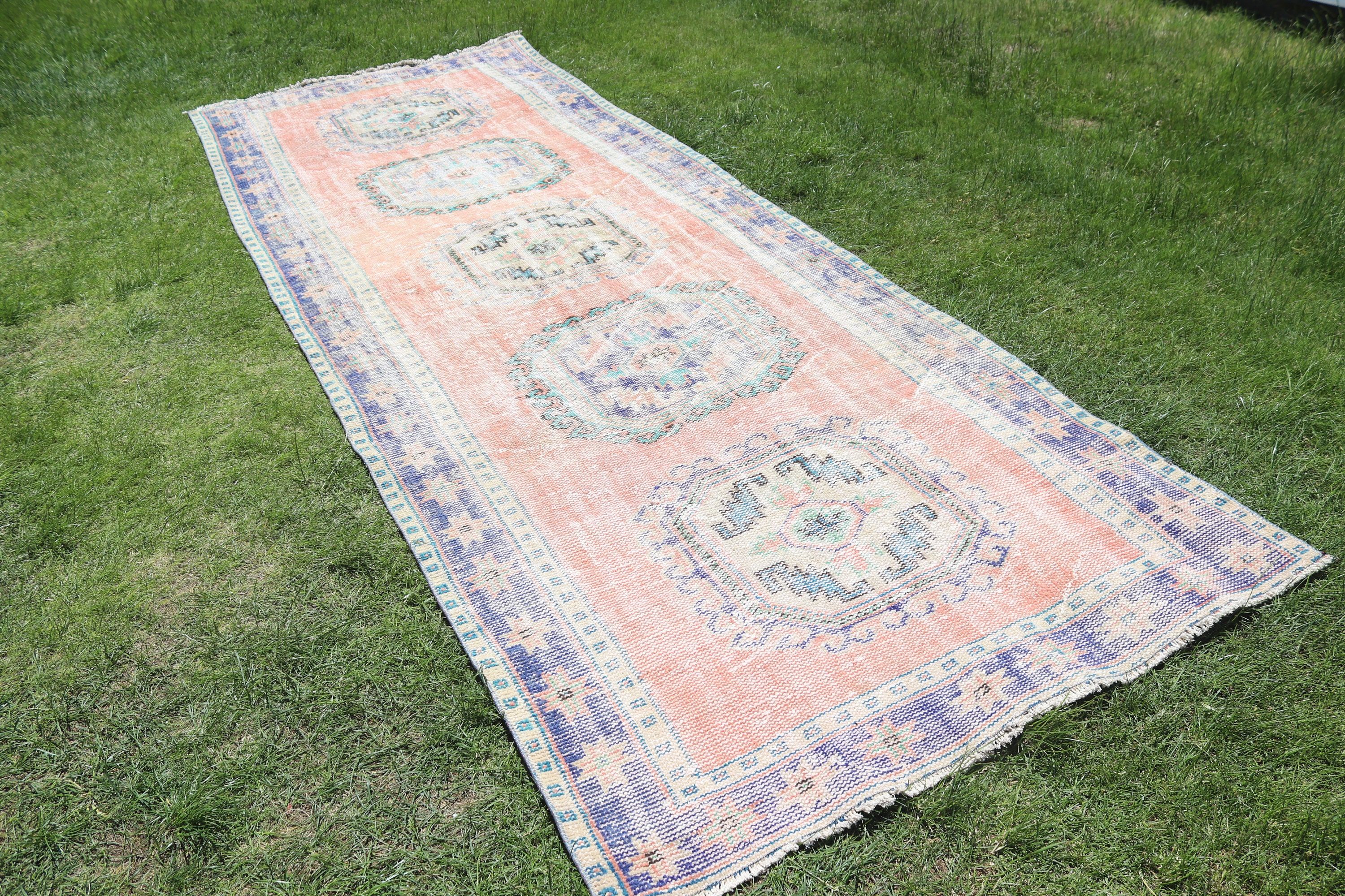 Antique Rugs, Rugs for Corridor, Long Runner Rugs, Pink Geometric Rug, Turkish Rugs, Geometric Rugs, Vintage Rug, 4.2x12.1 ft Runner Rugs