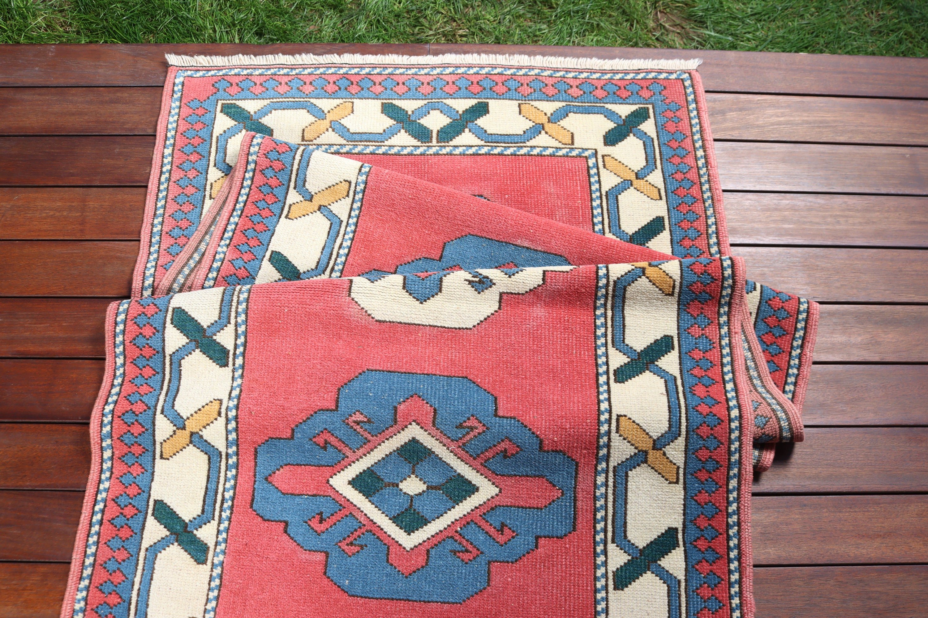 Nötr Halılar, Yün Halılar, 2,8x9,8 ft Runner Halıları, Runner Halıları, Vintage Halılar, Türk Halıları, Vintage Runner Halısı, Pembe Geometrik Halılar