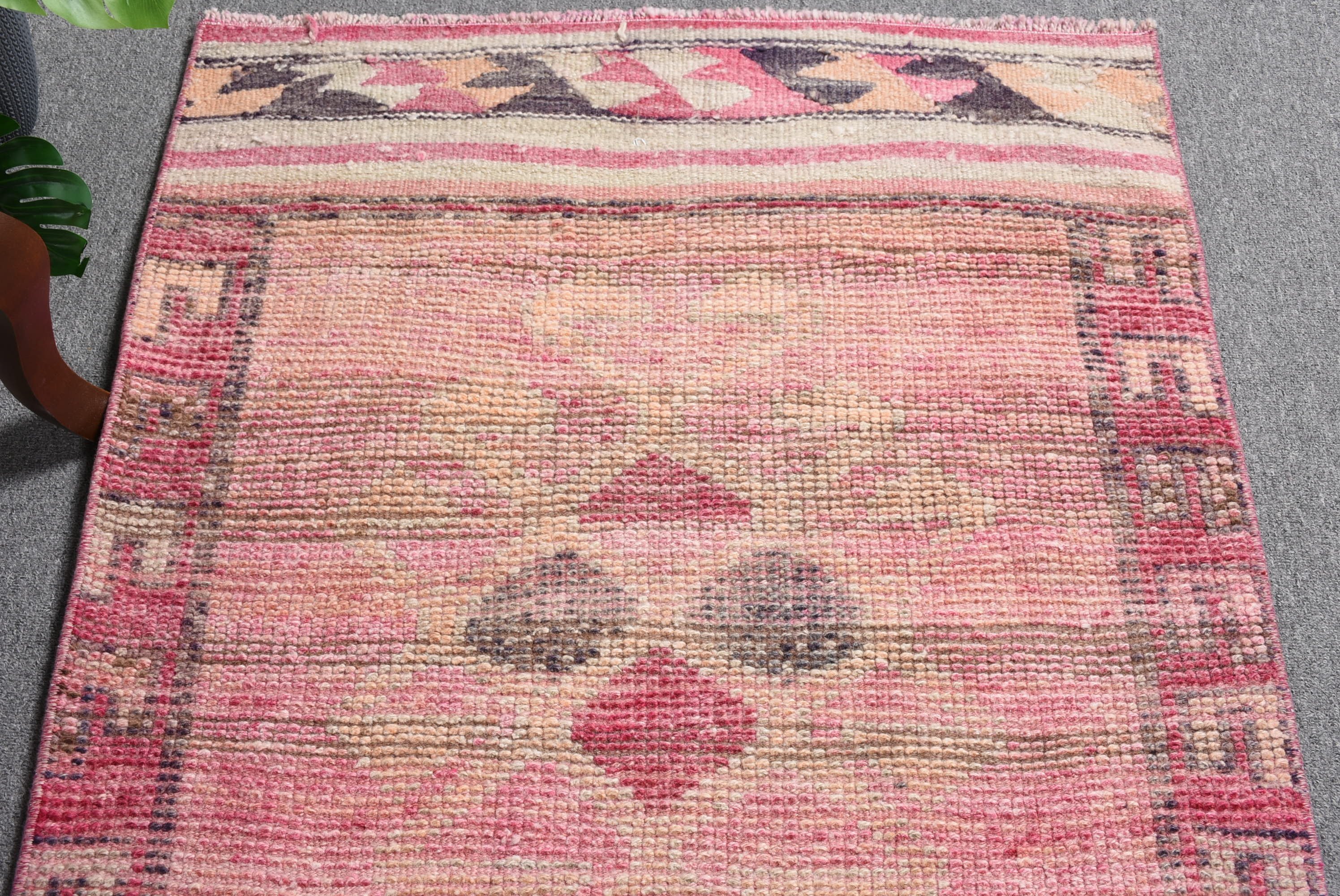 Havalı Halı, Pembe Oushak Halı, Vintage Halı, 2.8x10.1 ft Runner Halıları, Türk Halısı, Runner Halıları, Koridor Halısı, Yün Halıları, Mutfak Halısı