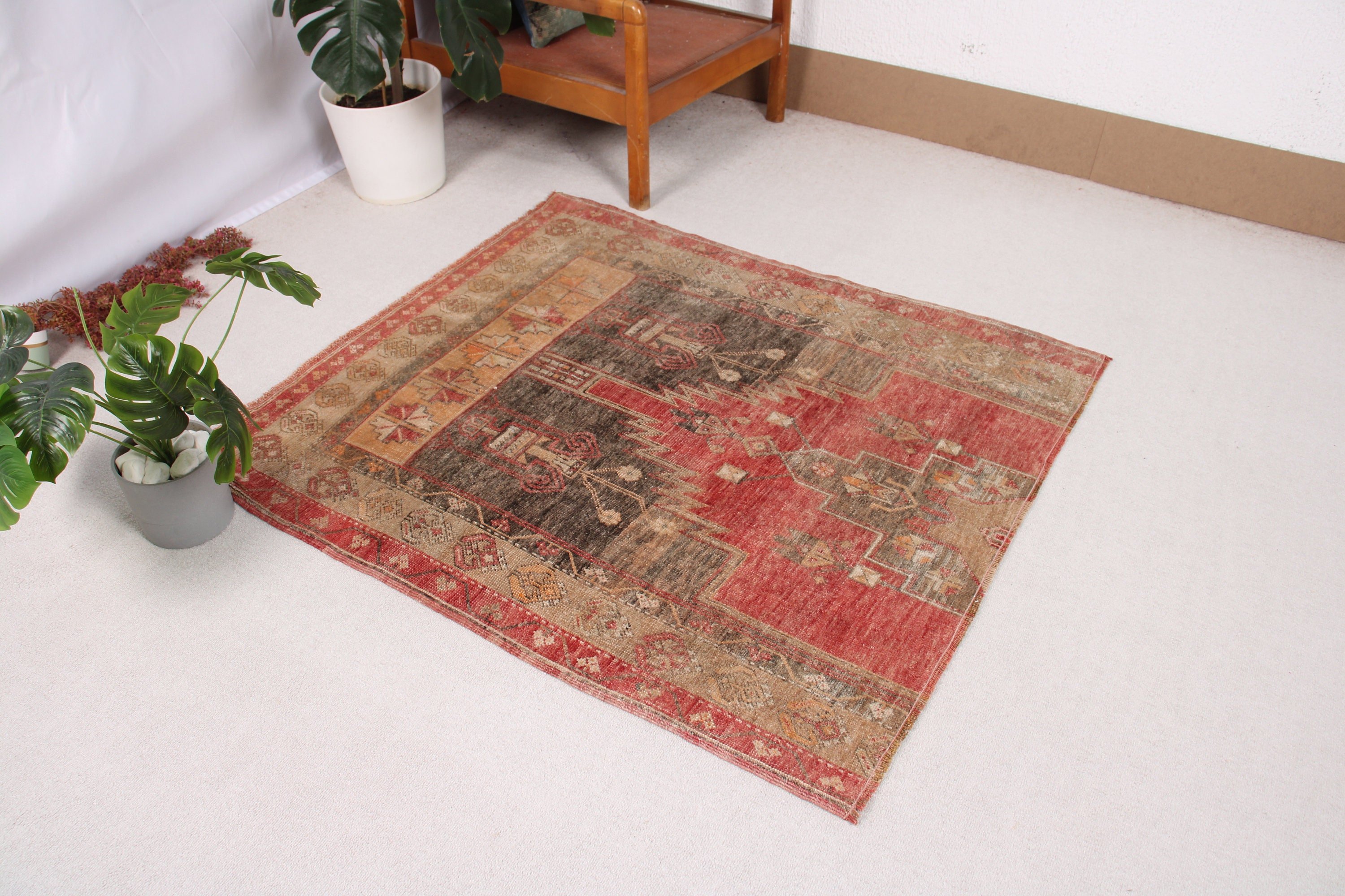 Luxury Rug, Turkey Rug, Nursery Rugs, Vintage Rugs, Decorative Rug, Oushak Rug, Red  3.9x4.3 ft Accent Rugs, Turkish Rugs