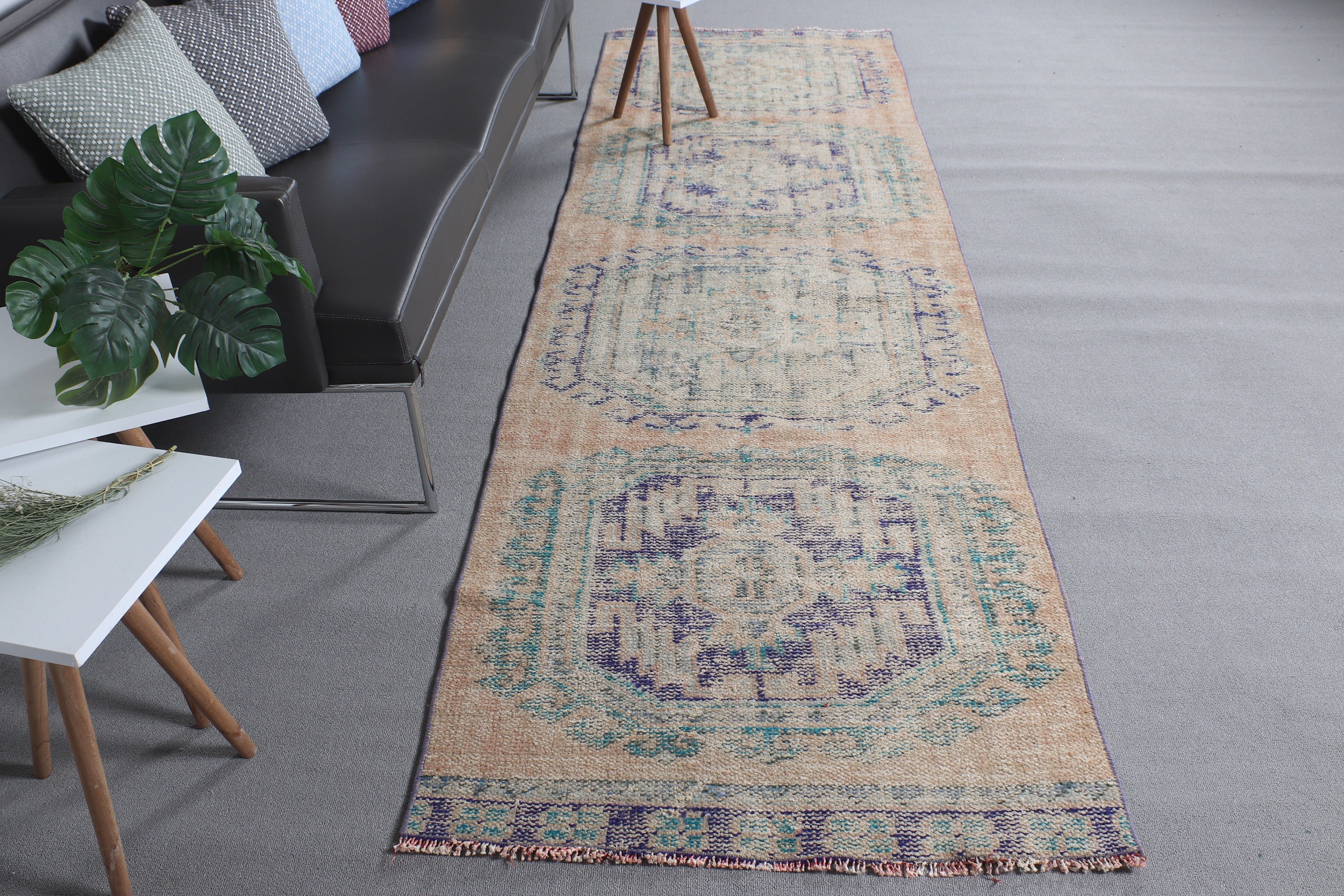 Kahverengi Yün Halılar, Yer Halısı, Koridor Halıları, Anadolu Halıları, 3.1x10.8 ft Runner Halısı, Türk Halısı, Koridor Halıları, Vintage Halı