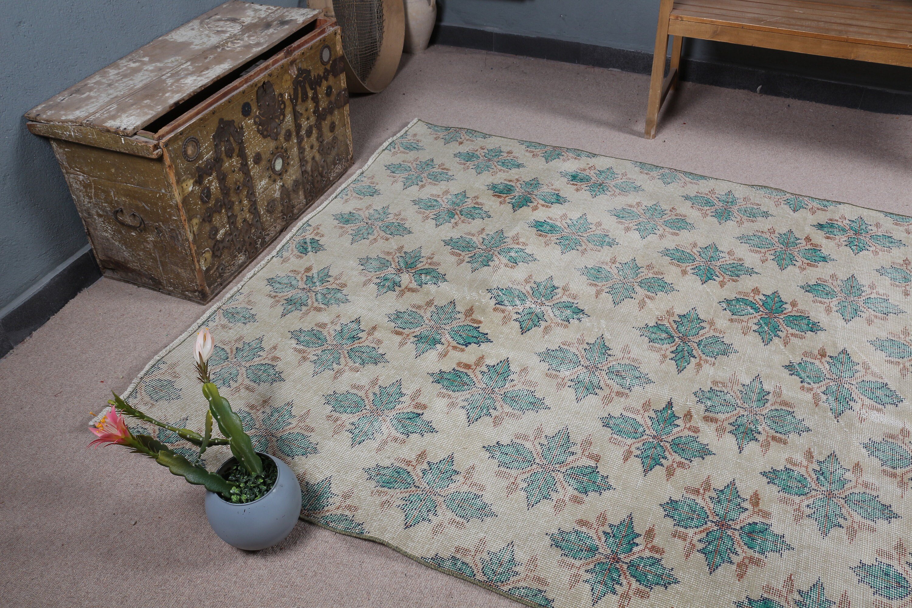 5.3x8.1 ft Large Rug, Oriental Rug, Vintage Decor Rug, Wool Rugs, Beige Kitchen Rug, Dining Room Rug, Turkish Rugs, Salon Rugs, Vintage Rug