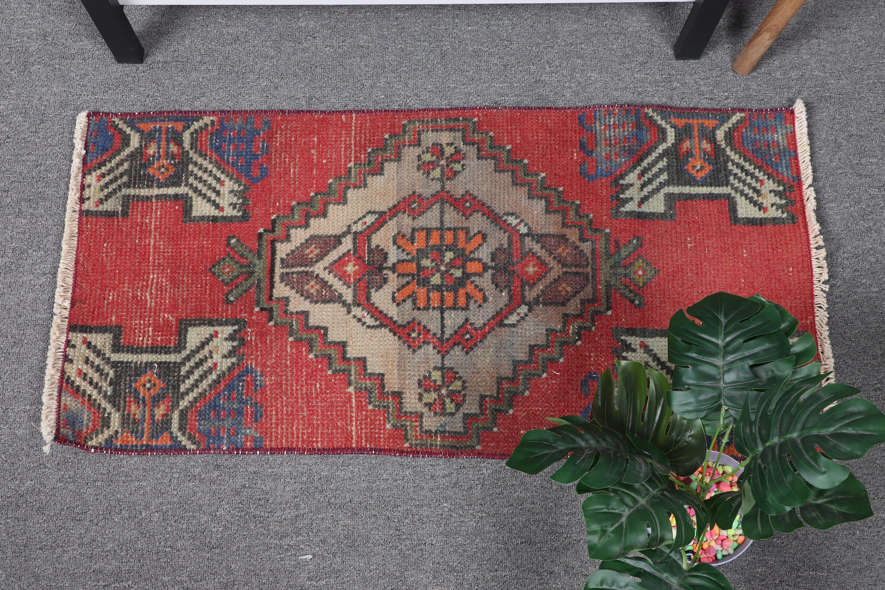 Turkish Rug, Oushak Rug, Entry Rug, Rugs for Bath, Floor Rug, Red Moroccan Rugs, 1.4x2.8 ft Small Rug, Old Rug, Vintage Rugs, Door Mat Rugs