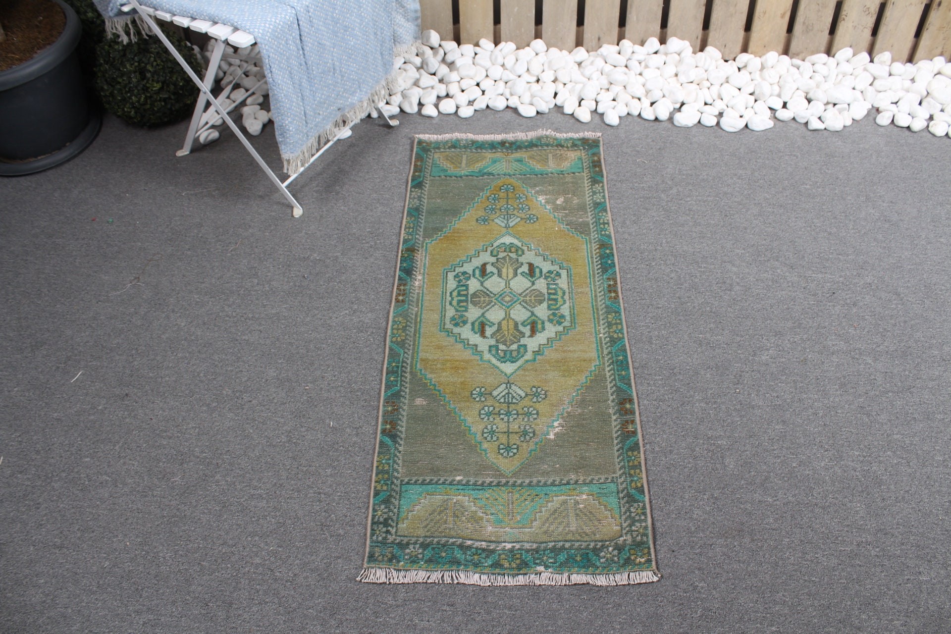 Turkish Rug, Car Mat Rug, Bath Rugs, Home Decor Rug, Green Antique Rugs, Vintage Rugs, 1.5x3.6 ft Small Rug, Floor Rug, Rugs for Car Mat