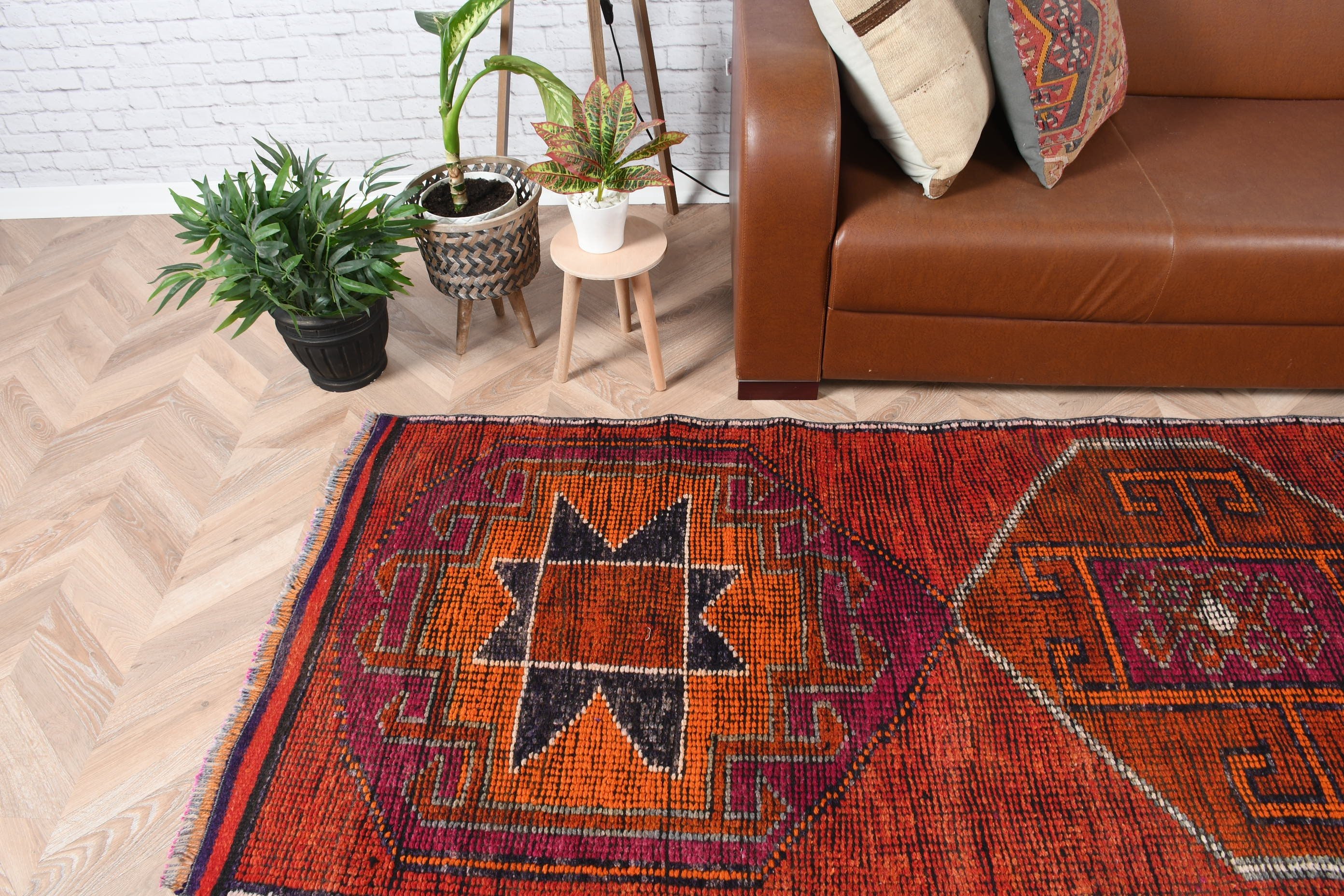 Vintage Halı, Havalı Halı, Turuncu Fas Halıları, Etnik Halı, Oryantal Halılar, 3,1x10,5 ft Runner Halısı, Mutfak Halıları, Koridor Halısı, Türk Halısı