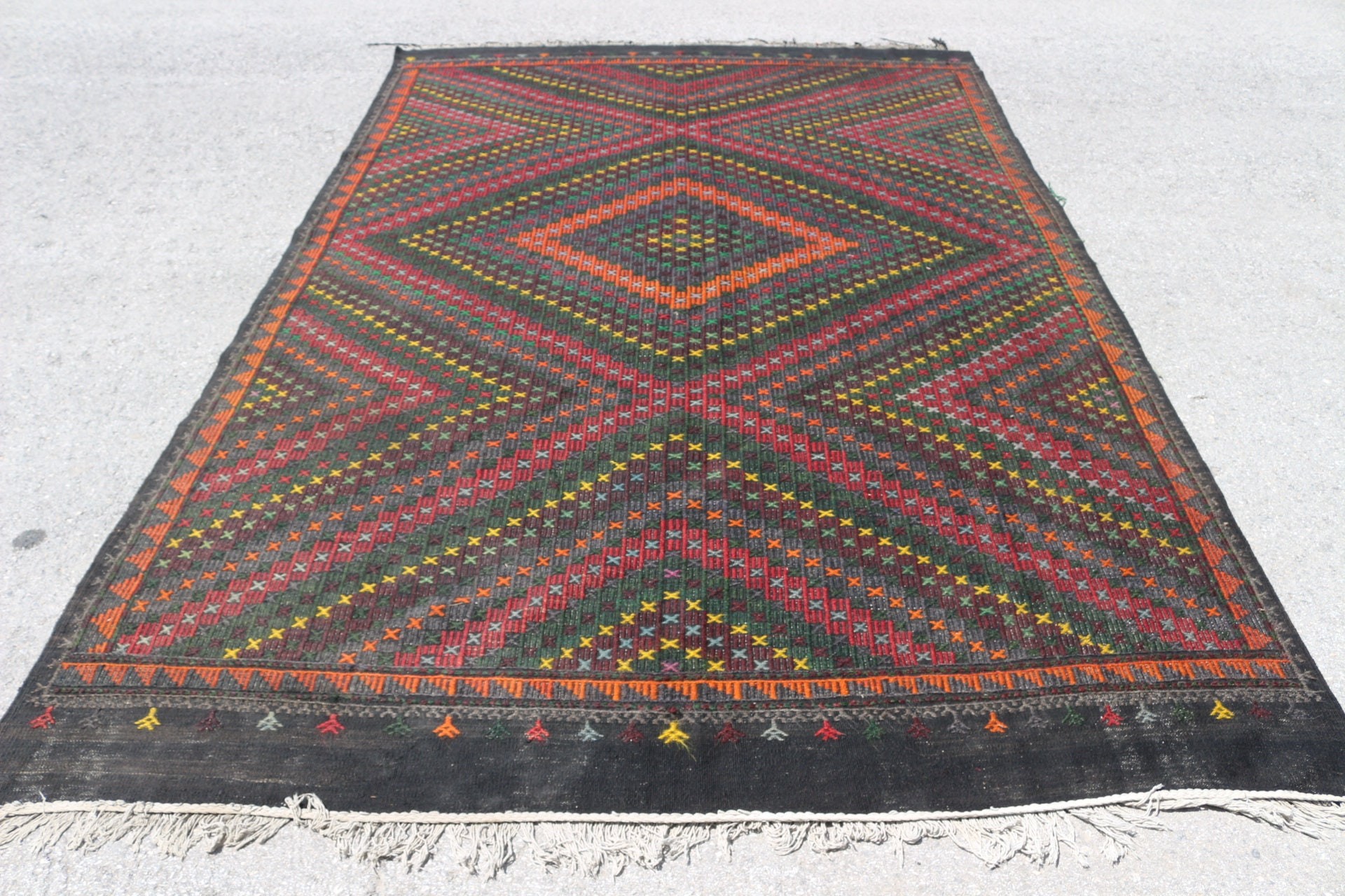 Salon Halısı, Yer Halısı, Vintage Halı, 6.9x11.1 ft Büyük Boy Halı, Salon Halıları, Türk Halısı, Ev Dekorasyonu Halıları, Eski Halı, Kilim, Siyah Anadolu Halısı