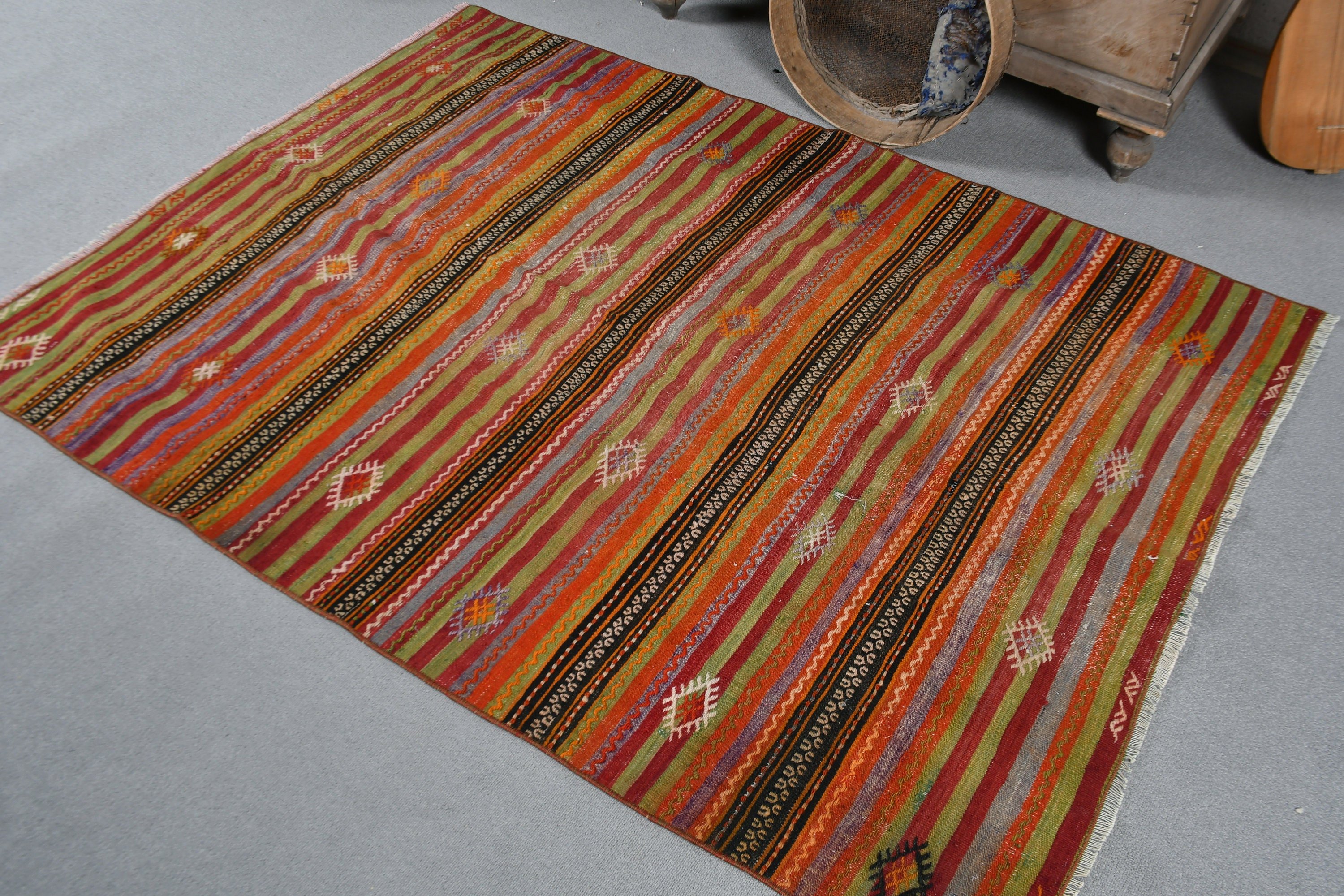 Rugs for Nursery, Bedroom Rug, Wool Rug, Turkish Rugs, Vintage Rug, Kitchen Rug, Red Antique Rug, Kilim, Cool Rug, 4x5.3 ft Accent Rug