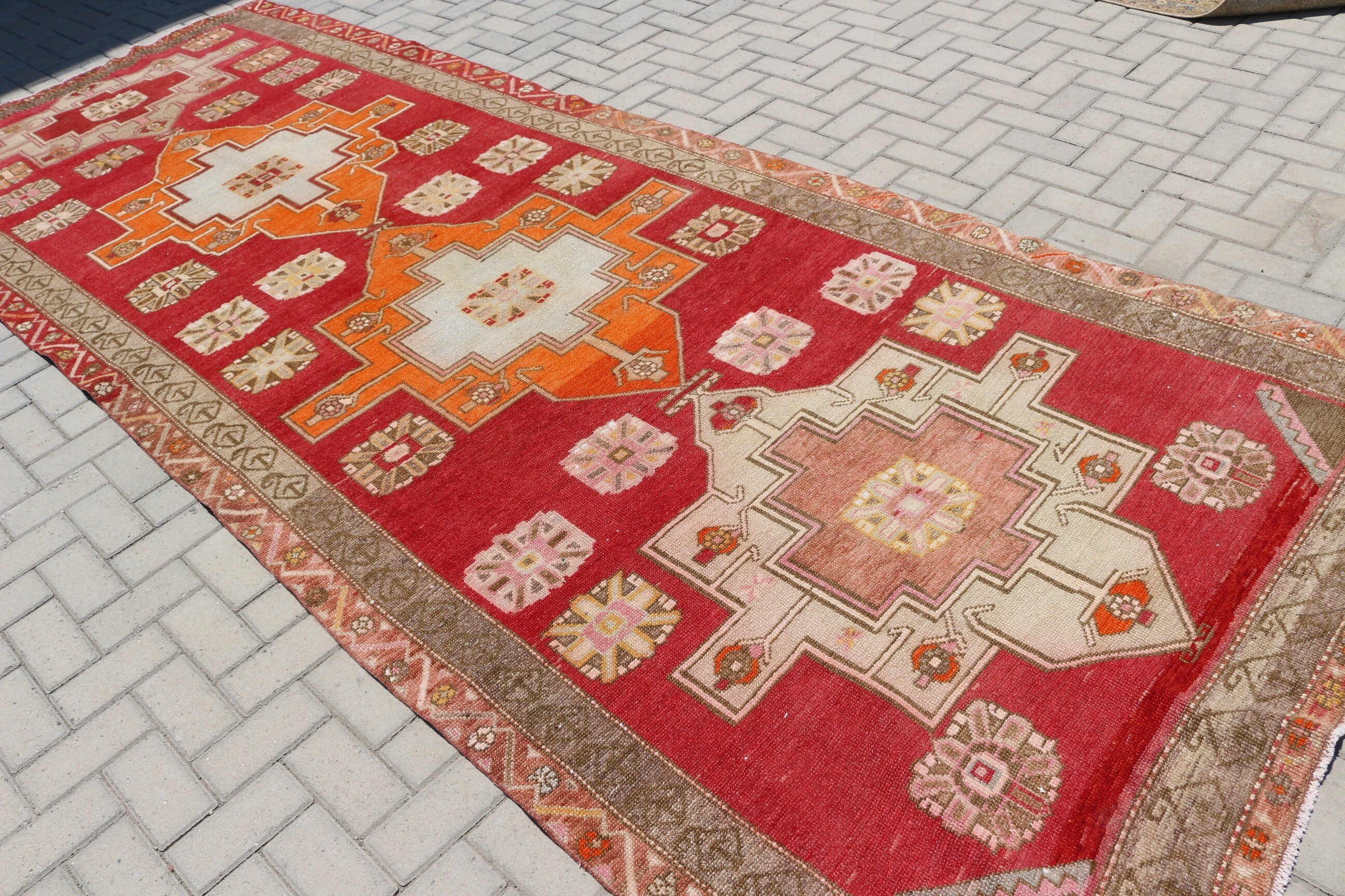 Kırmızı 5.1x13.5 ft Runner Halı, Doğal Halılar, Merdiven Halısı, Koridor Halıları, Vintage Halılar, Türk Halısı, Yün Halıları, Fas Halısı