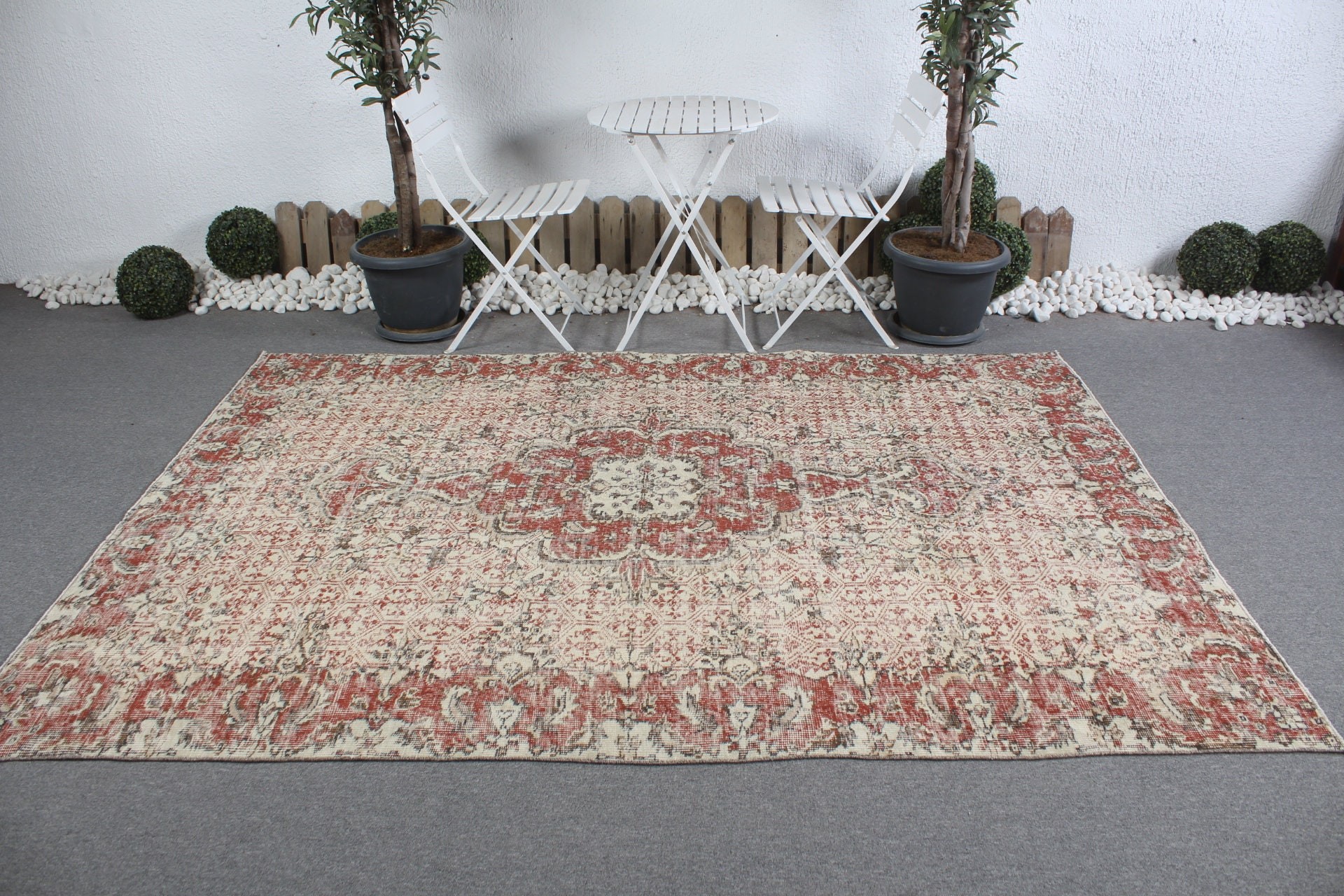 6.1x8.5 ft Large Rug, Beige Oushak Rug, Bedroom Rug, Turkish Rugs, Floor Rug, Vintage Rug, Rugs for Bedroom, Salon Rug, Anatolian Rug