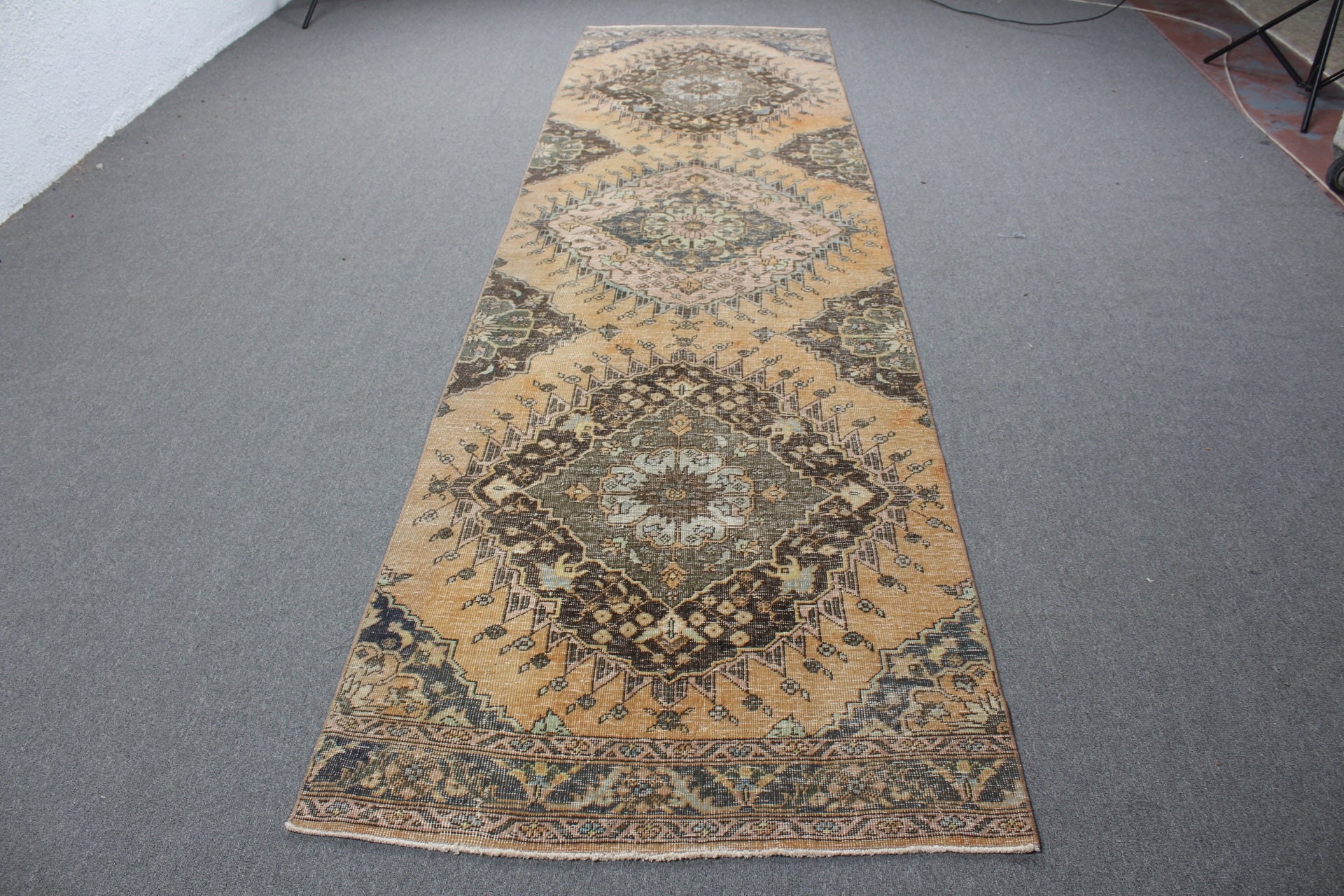 Türk Halısı, Koridor Halıları, Turuncu Antika Halı, Vintage Halı, Etnik Halı, 3,5x12,9 ft Runner Halısı, Mutfak Halısı, Yatak Odası Halısı