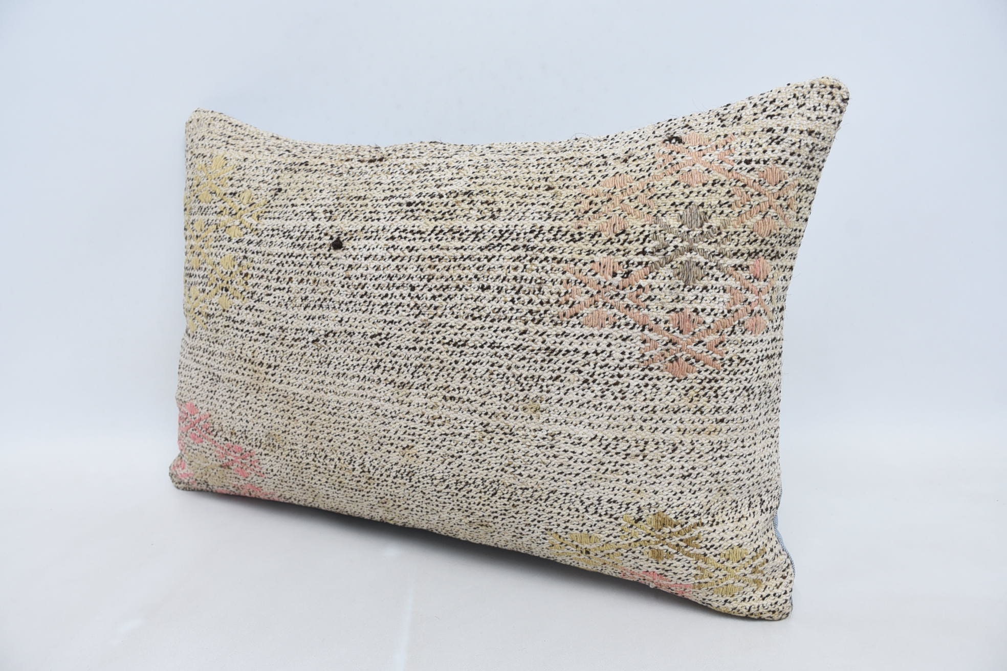 Vintage Kilim Throw Pillow, Sofa Cushion Cover, Turkish Pillow, 16"x24" White Cushion Cover, Aesthetic Pillow Sham, Pillow for Couch