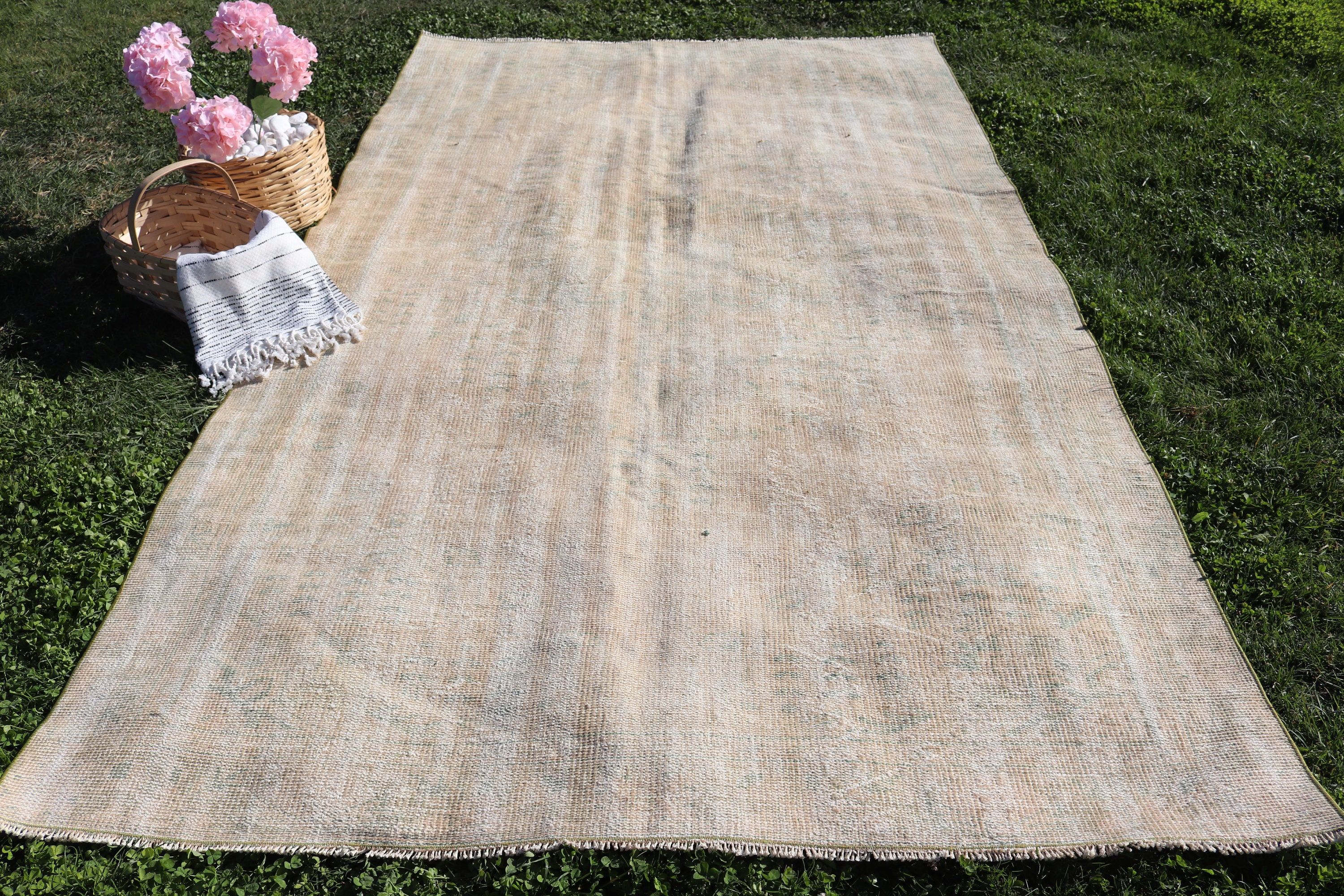 5.6x9.4 ft Large Rugs, Large Vintage Rugs, Oriental Rug, Dining Room Rug, Vintage Rug, Beige Antique Rugs, Turkish Rugs