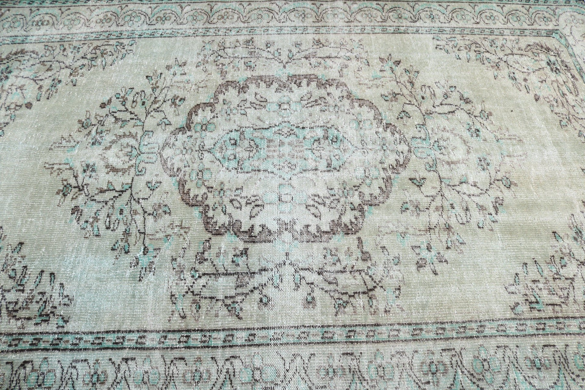 Yemek Odası Halısı, Türk Halısı, Yeşil Oushak Halıları, Vintage Halı, Yer Halısı, 6.1x9.1 ft Büyük Halı, Yatak Odası Halıları, Oturma Odası Halıları, Lüks Halılar