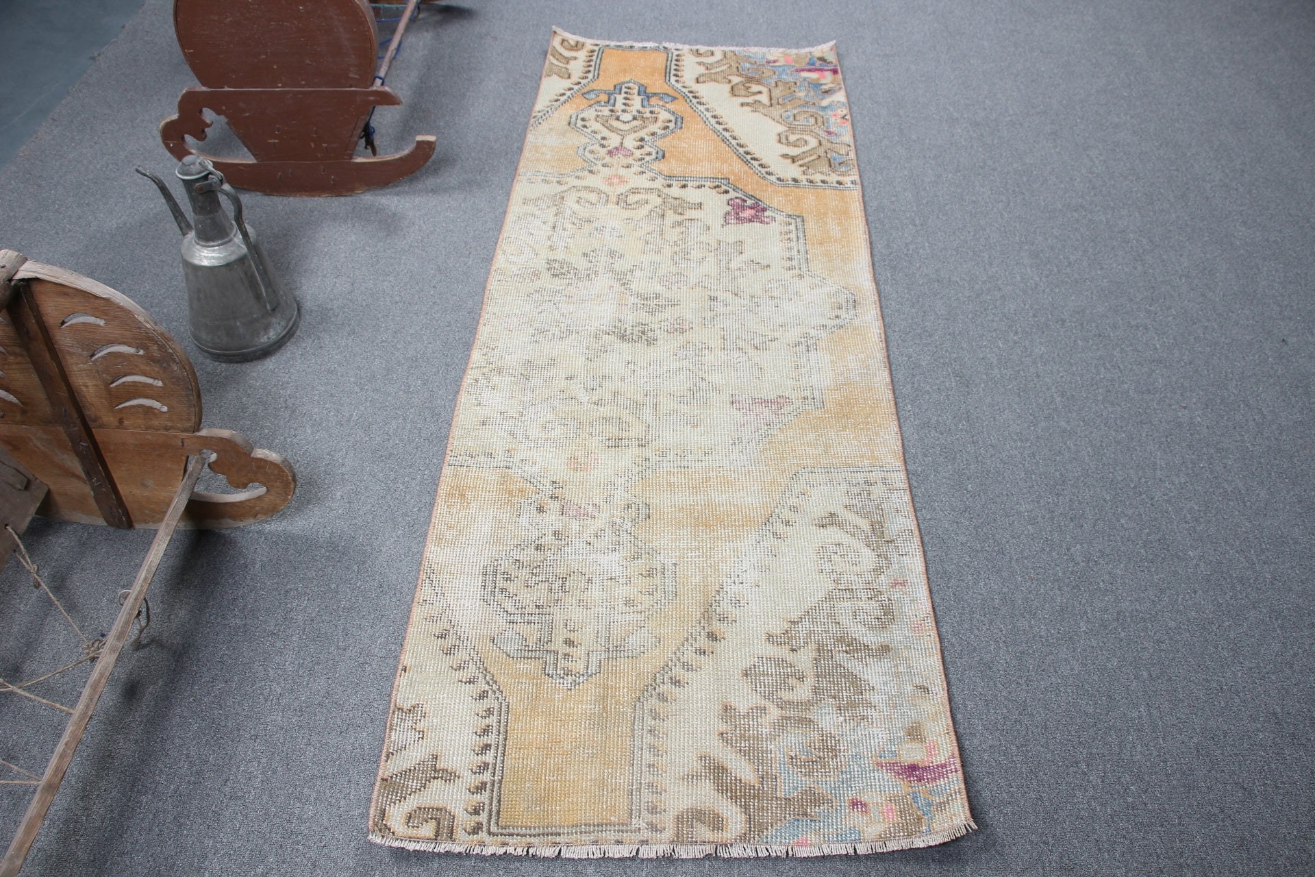 2.5x6.8 ft Runner Rug, Antique Rugs, Beige Wool Rug, Vintage Rug, Turkish Rugs, Hallway Rug, Bohemian Rug, Rugs for Corridor