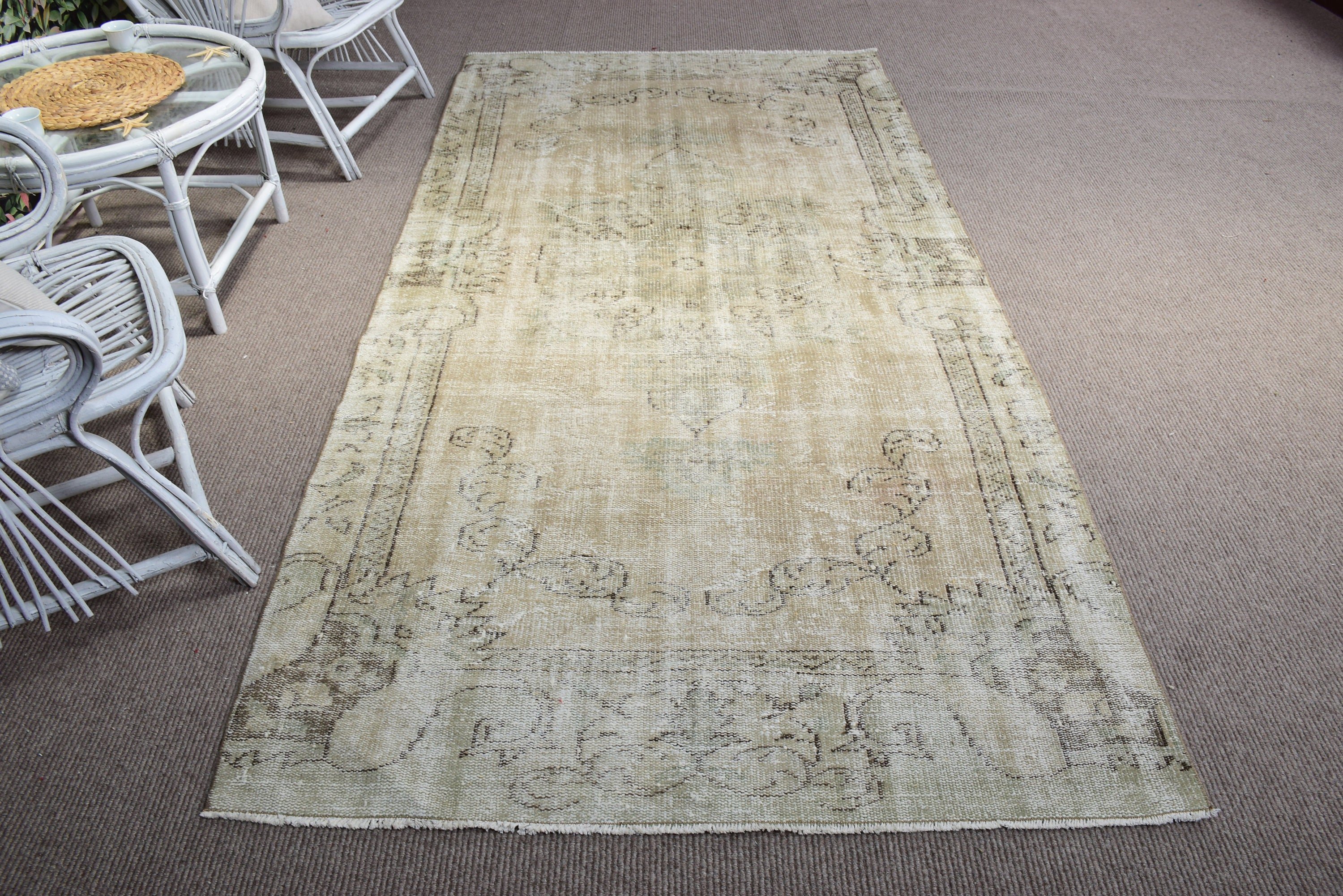 Large Boho Rugs, 4.5x8.9 ft Large Rug, Oushak Rugs, Green Home Decor Rugs, Floor Rug, Turkish Rug, Vintage Rugs, Living Room Rugs, Wool Rug