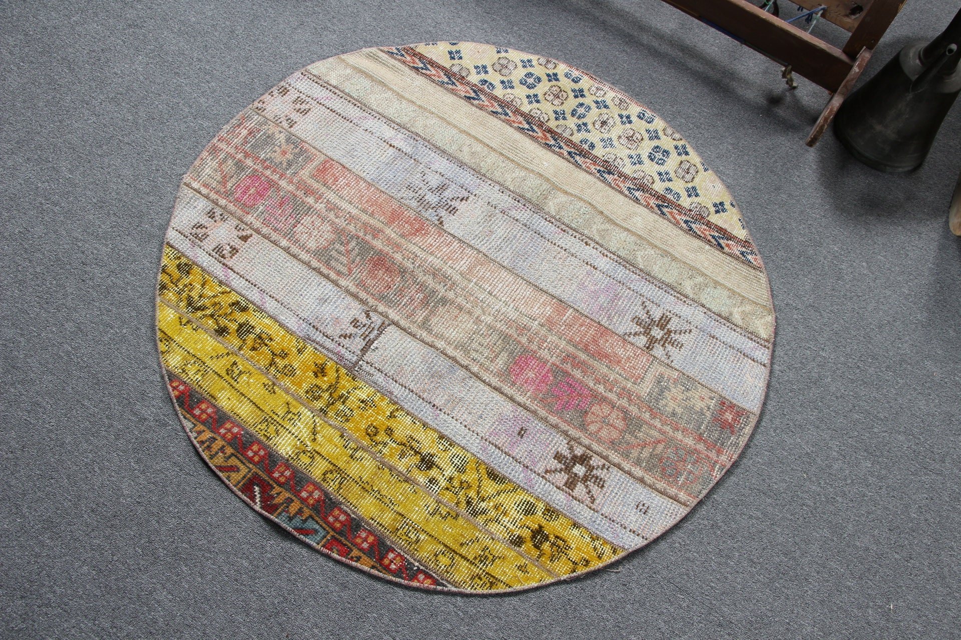 Vintage Rugs, 3.4x3.4 ft Small Rug, Bath Rug, Antique Rugs, Nursery Rug, Turkish Rug, Floor Rugs, Beige Kitchen Rugs, Rugs for Bedroom