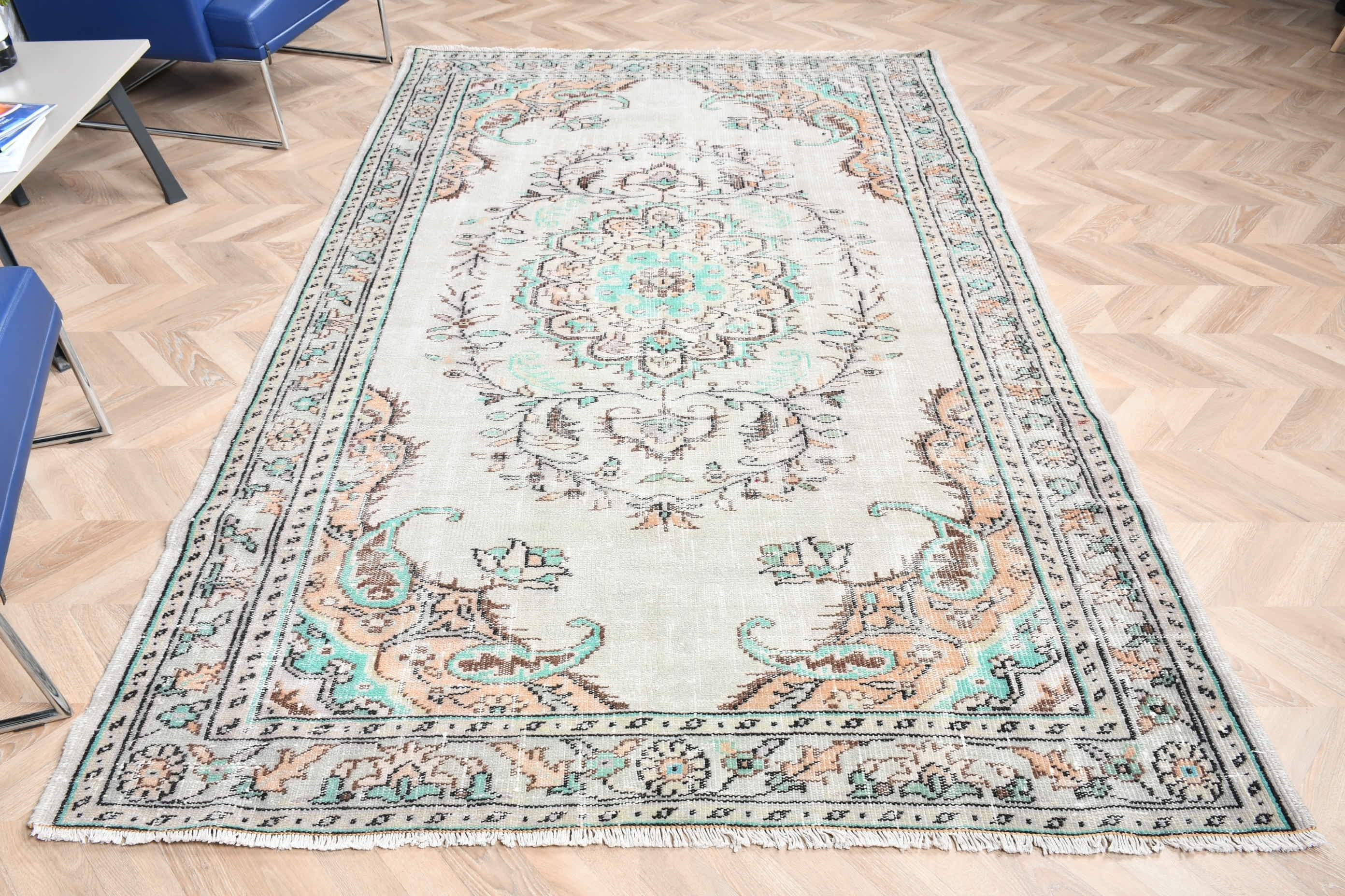 Türk Halısı, Salon Halıları, Yemek Odası Halıları, Oushak Halısı, Yatak Odası Halısı, 5.8x9 ft Büyük Halılar, Vintage Halı, Bej Fas Halısı, Mutfak Halısı