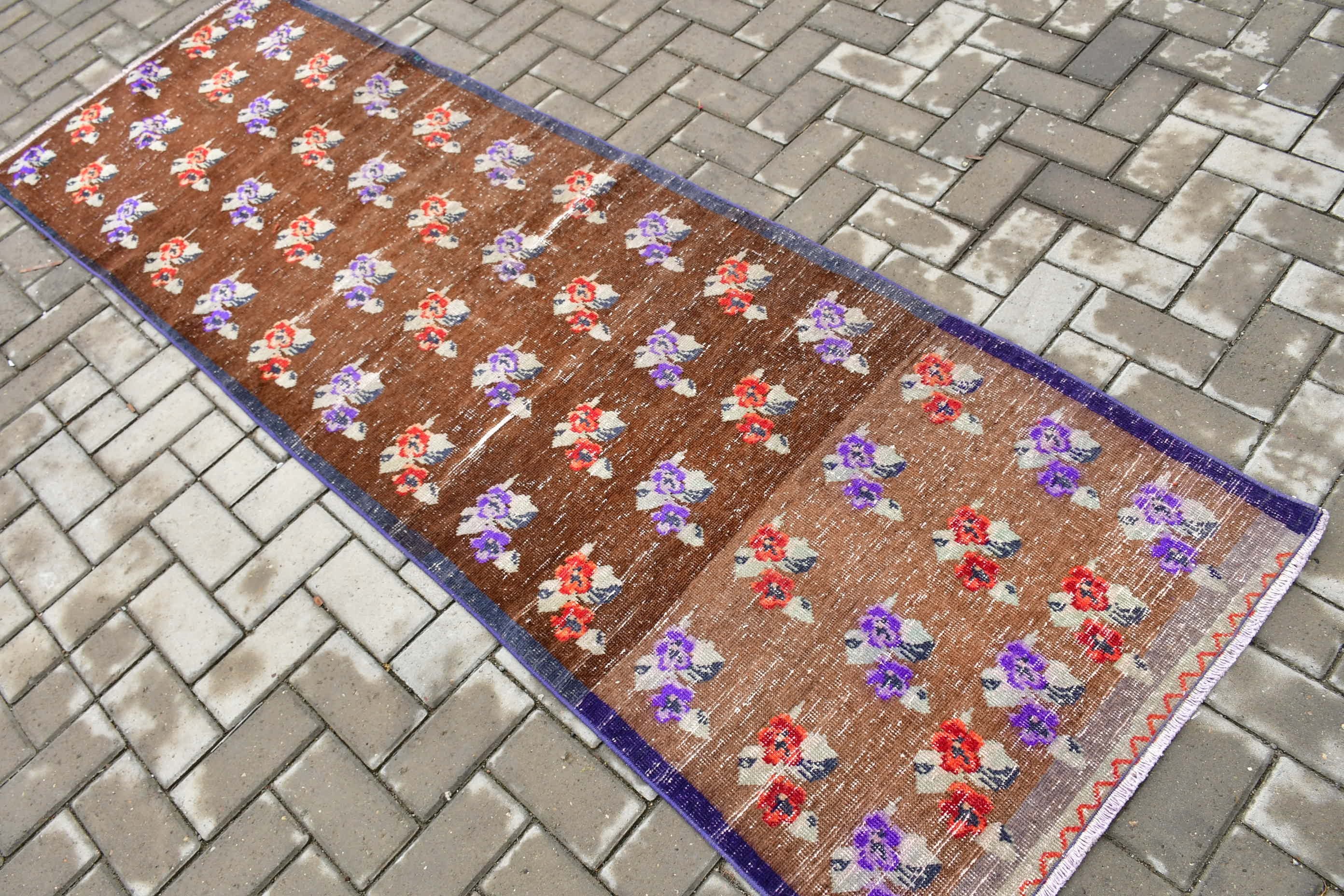 Retro Halı, Ev Dekorasyonu Halıları, Merdiven Halıları, Mutfak Halıları, Antika Halılar, Türk Halısı, Kahverengi Oushak Halısı, 2.7x8.1 ft Runner Halıları, Vintage Halı