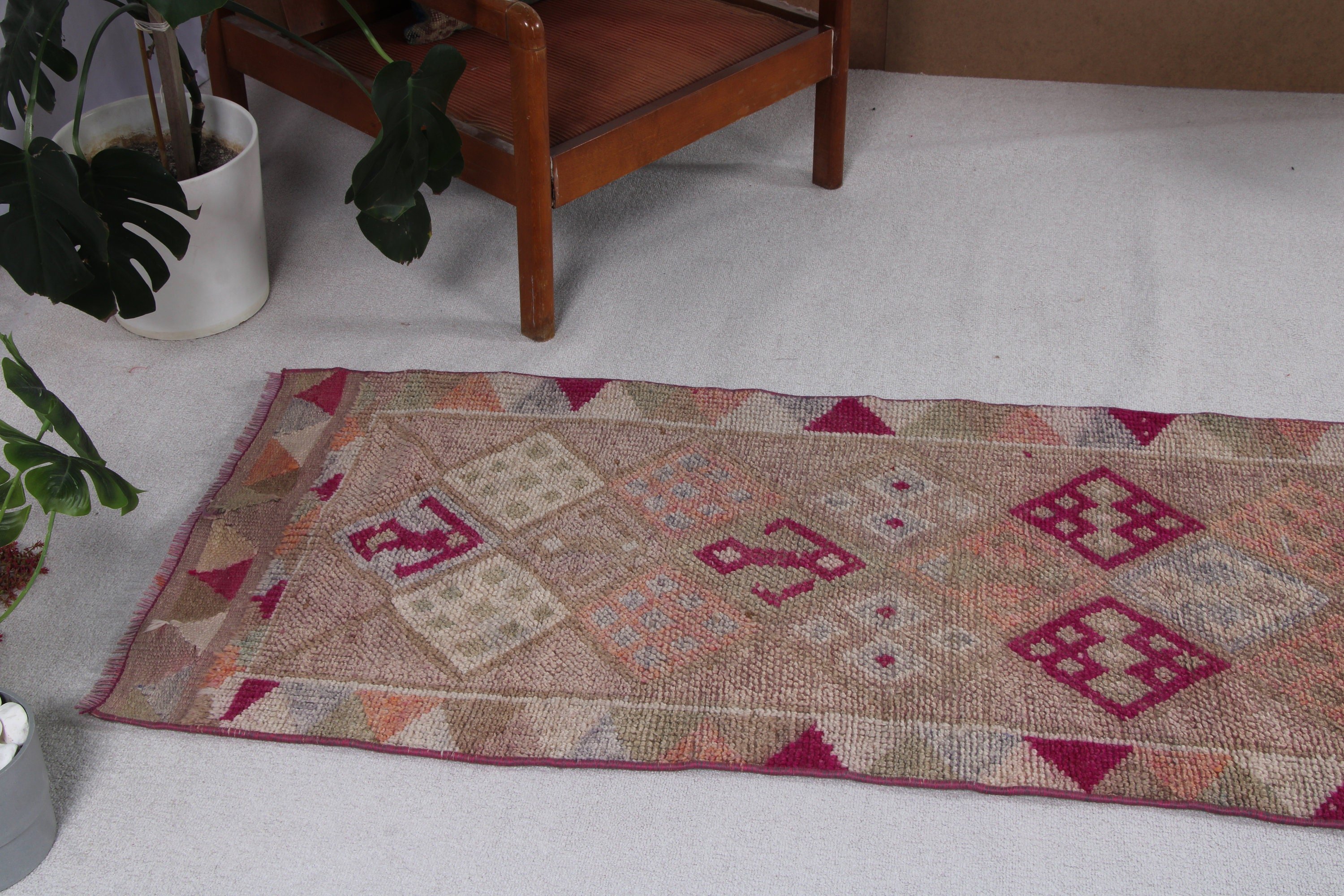 Vintage Runner Rug, Turkish Rug, Oushak Rug, Handwoven Rugs, Vintage Rug, Rugs for Runner, Purple  2.5x12.8 ft Runner Rug