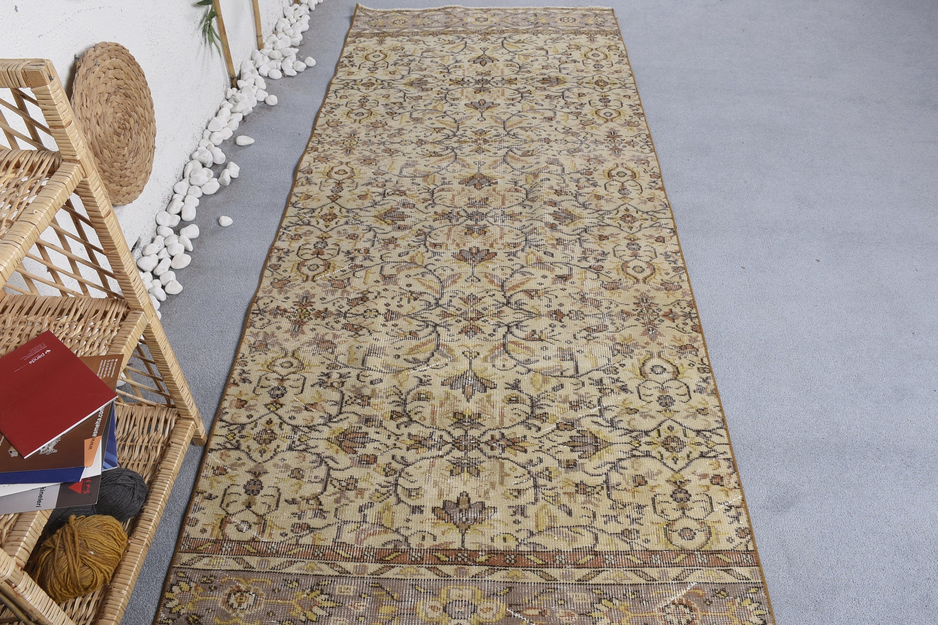 Rugs for Indoor, Nursery Rug, Turkish Rugs, Beige Wool Rug, Vintage Rugs, Bedroom Rug, 3.4x8.3 ft Area Rug, Anatolian Rug, Oushak Rug